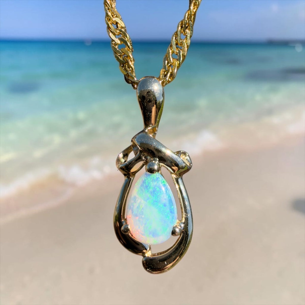 0.4ct Coober Pedy Opal Pendant Necklace ~ 'Gippsland Spark' | 9ct Yellow Gold | Solid Australian Opal