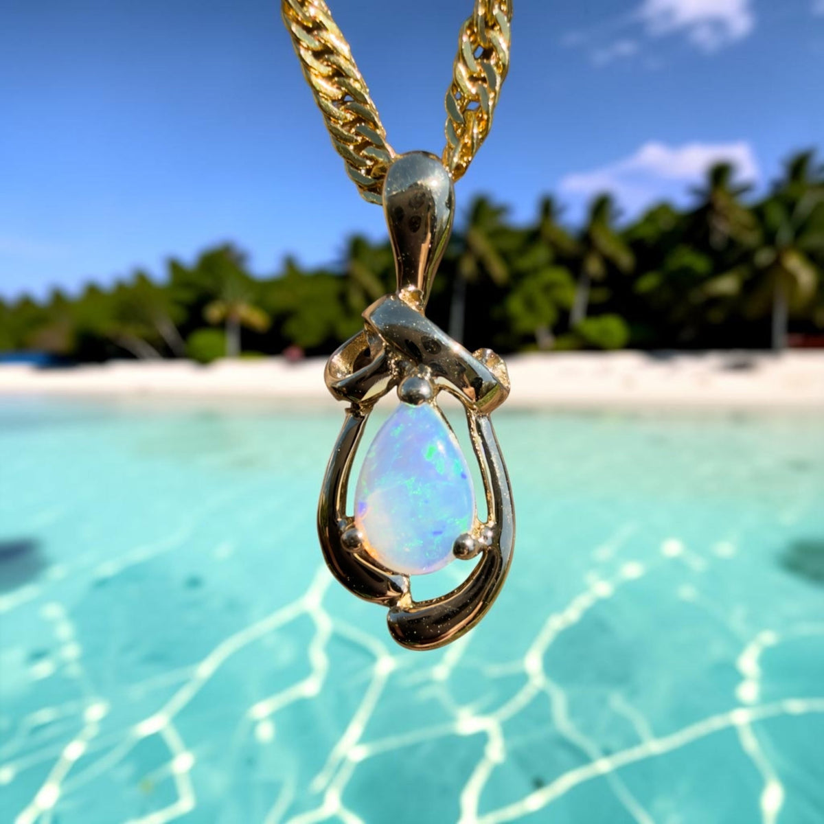0.4ct Coober Pedy Opal Pendant Necklace ~ 'Gympie Firedrop' | 9ct Yellow Gold | Solid Australian Opal