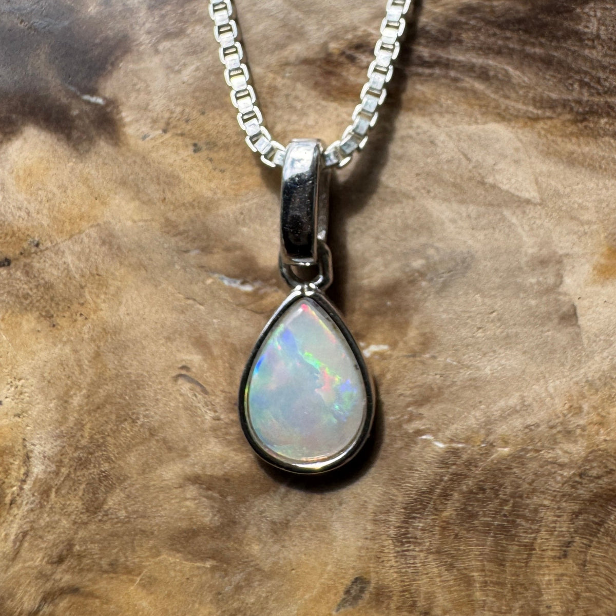 0.4ct Coober Pedy Opal Pendant Necklace ~ 'Halls Gap Glimmer' | 925 Sterling Silver | Solid Australian Opal