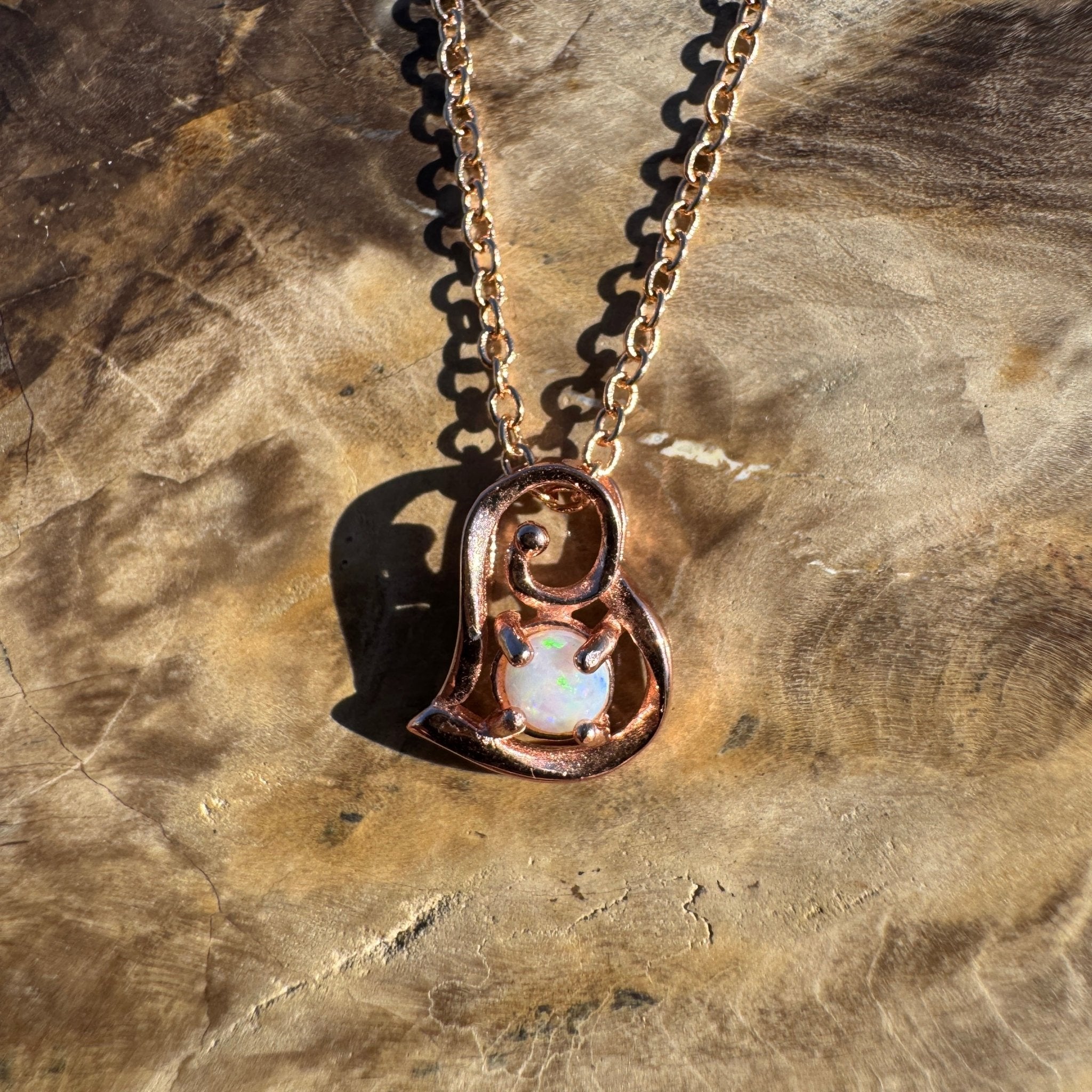 0.4ct Coober Pedy Opal Pendant Necklace ~ 'Kyancutta Spark' | Rose Gold Coated 925 Sterling Silver | Solid Australian Opal