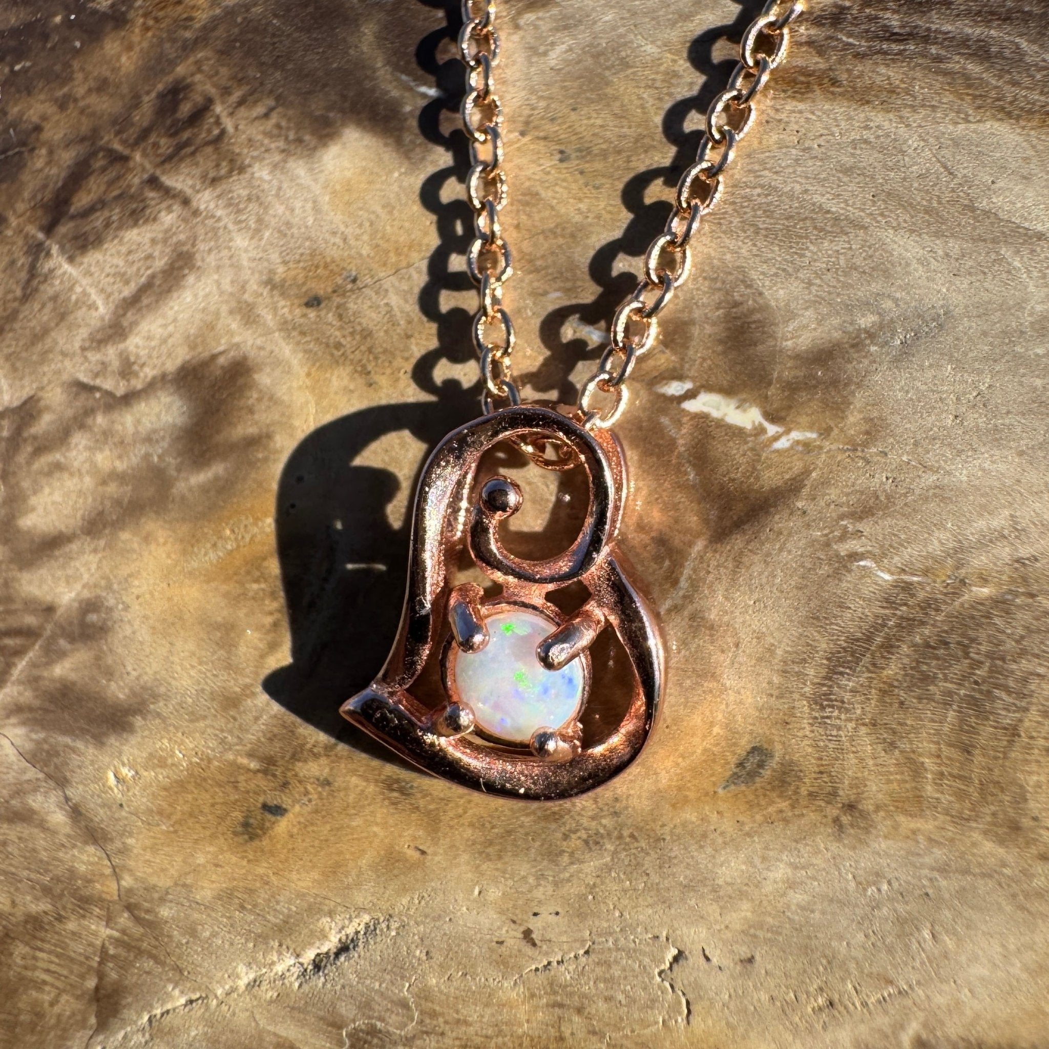 0.4ct Coober Pedy Opal Pendant Necklace ~ 'Kyancutta Spark' | Rose Gold Coated 925 Sterling Silver | Solid Australian Opal
