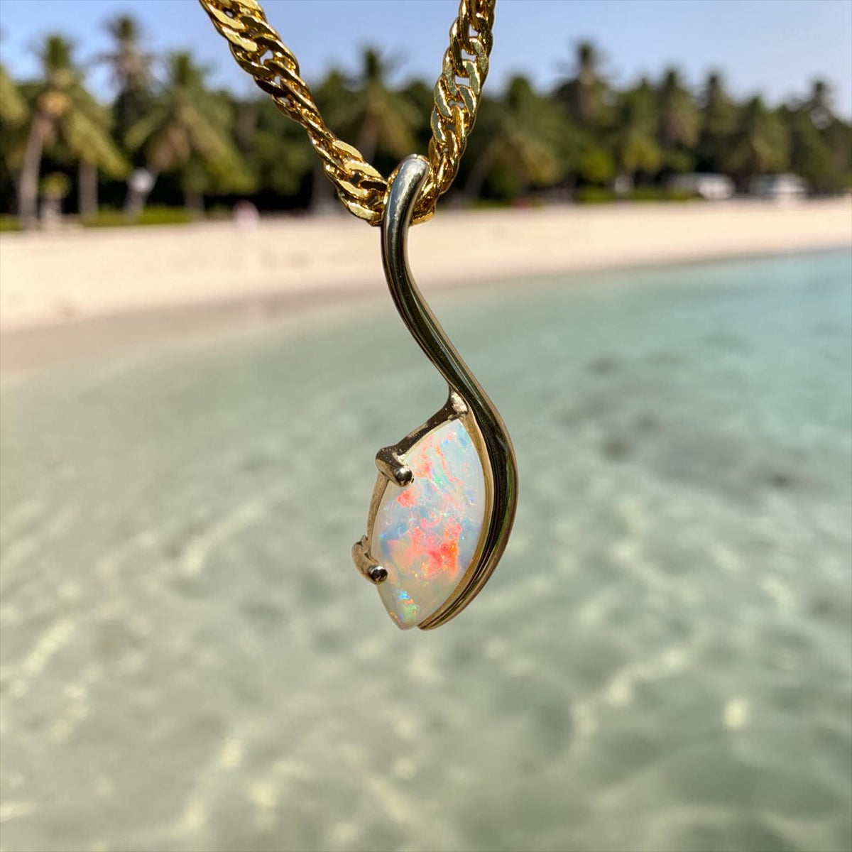 0.4ct Coober Pedy Opal Pendant Necklace ~ 'Russell Falls Droplet' | 9ct Yellow Gold | Solid Australian Opal