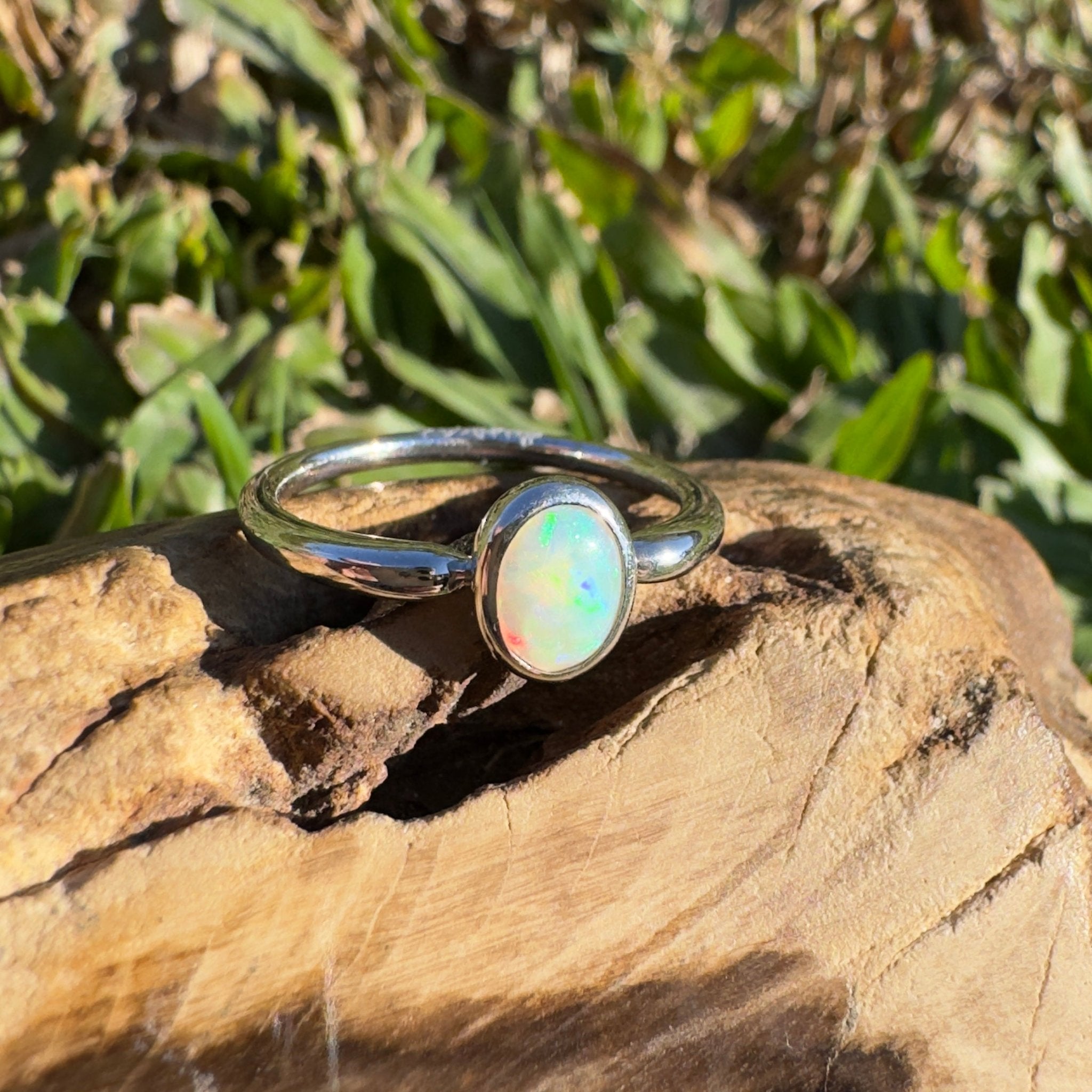0.4ct Coober Pedy Opal Ring ~ 'Freycinet Flame' | 925 Sterling Silver | Solid Australian Opal