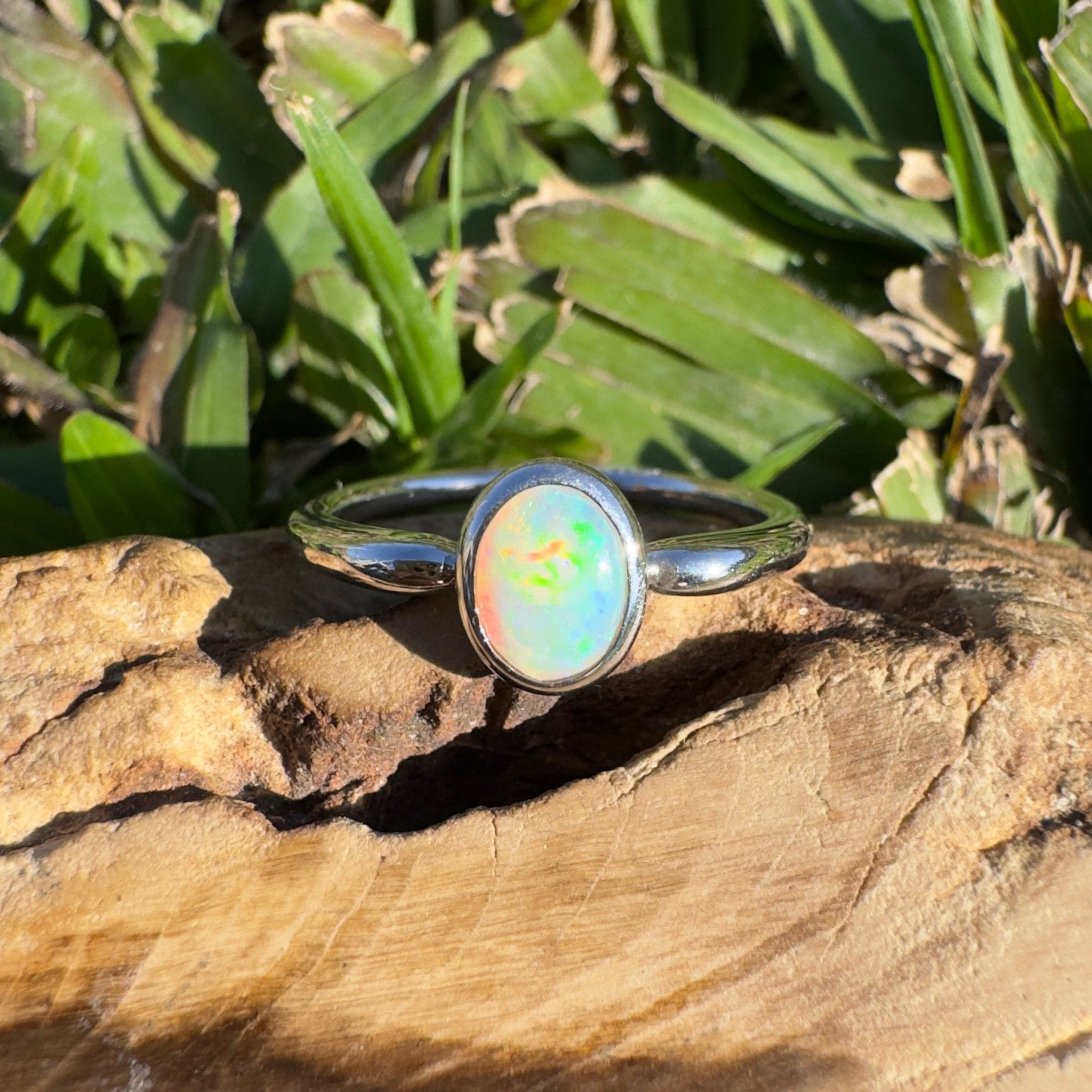0.4ct Coober Pedy Opal Ring ~ 'Freycinet Flame' | 925 Sterling Silver | Solid Australian Opal