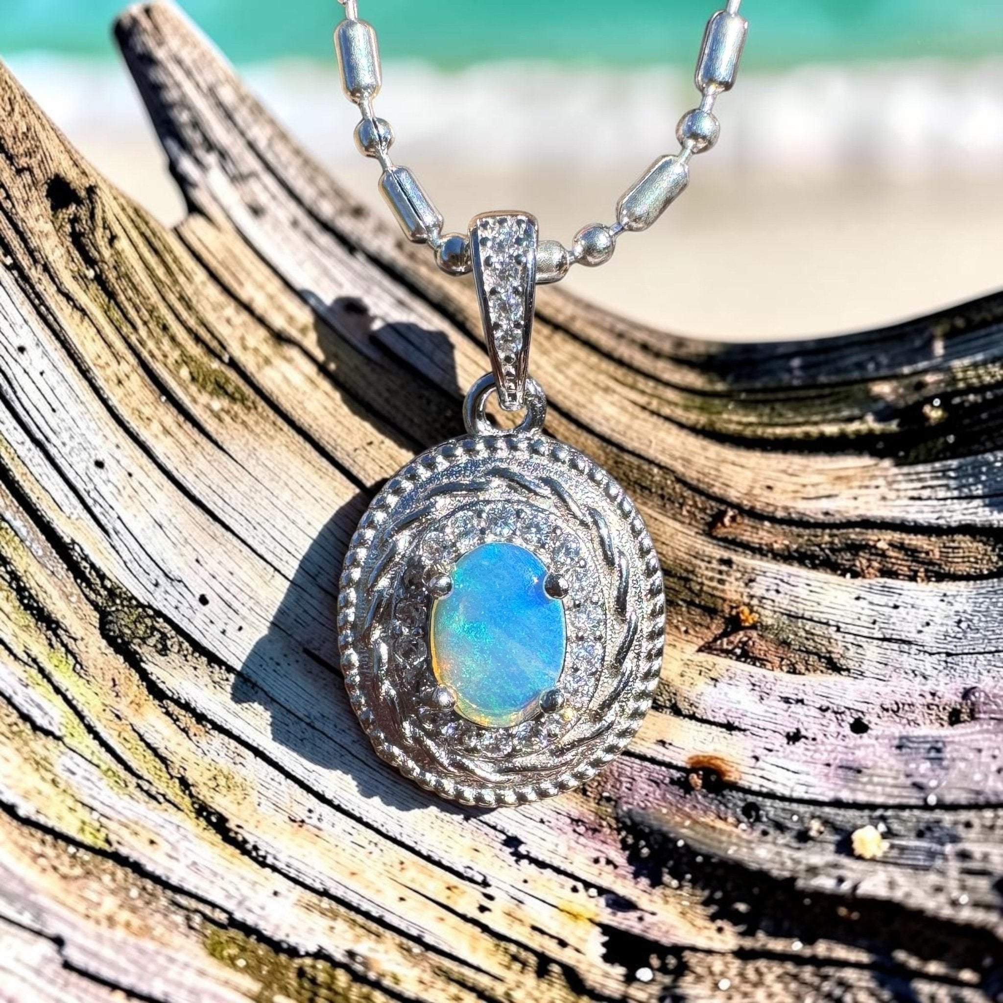 0.4ct Lightning Ridge Opal Pendant Necklace ~ 'Hinchinbrook Blue' | 925 Sterling Silver | Solid Australian Opal