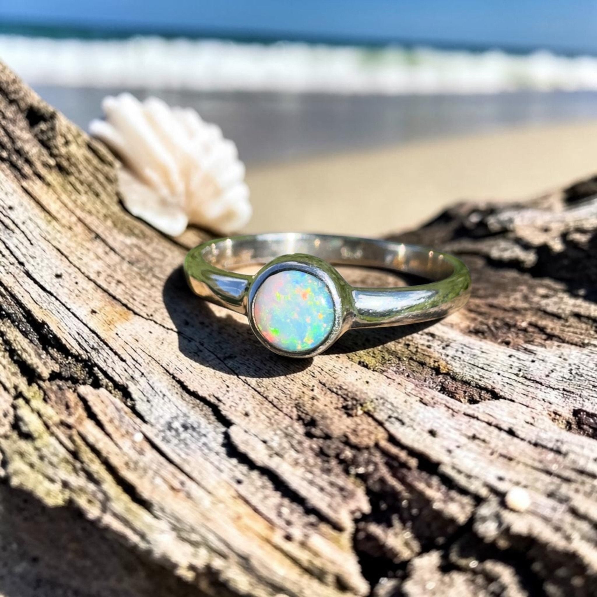 0.4ct Lightning Ridge Opal Ring ~ 'Fitzgerald Coast Shimmer' | 925 Sterling Silver | Solid Australian Opal