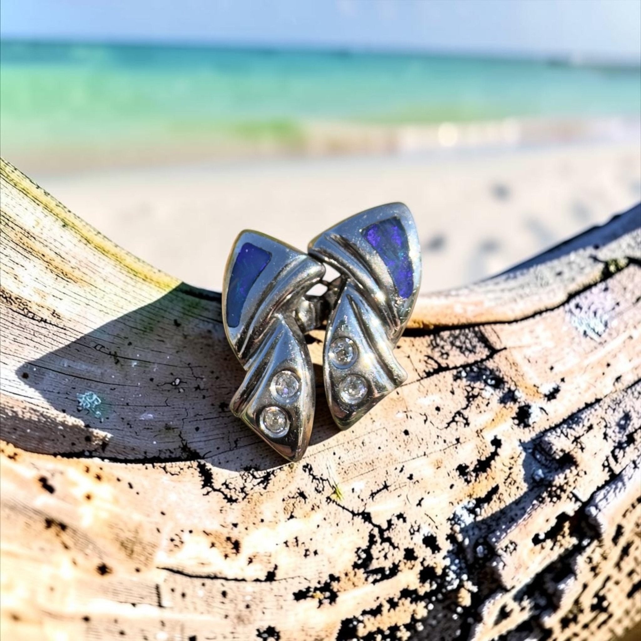 0.4ct Lightning Ridge Opal Stud Earrings ~ 'Bells Beach Aurora' | 925 Sterling Silver | Solid Australian Opal