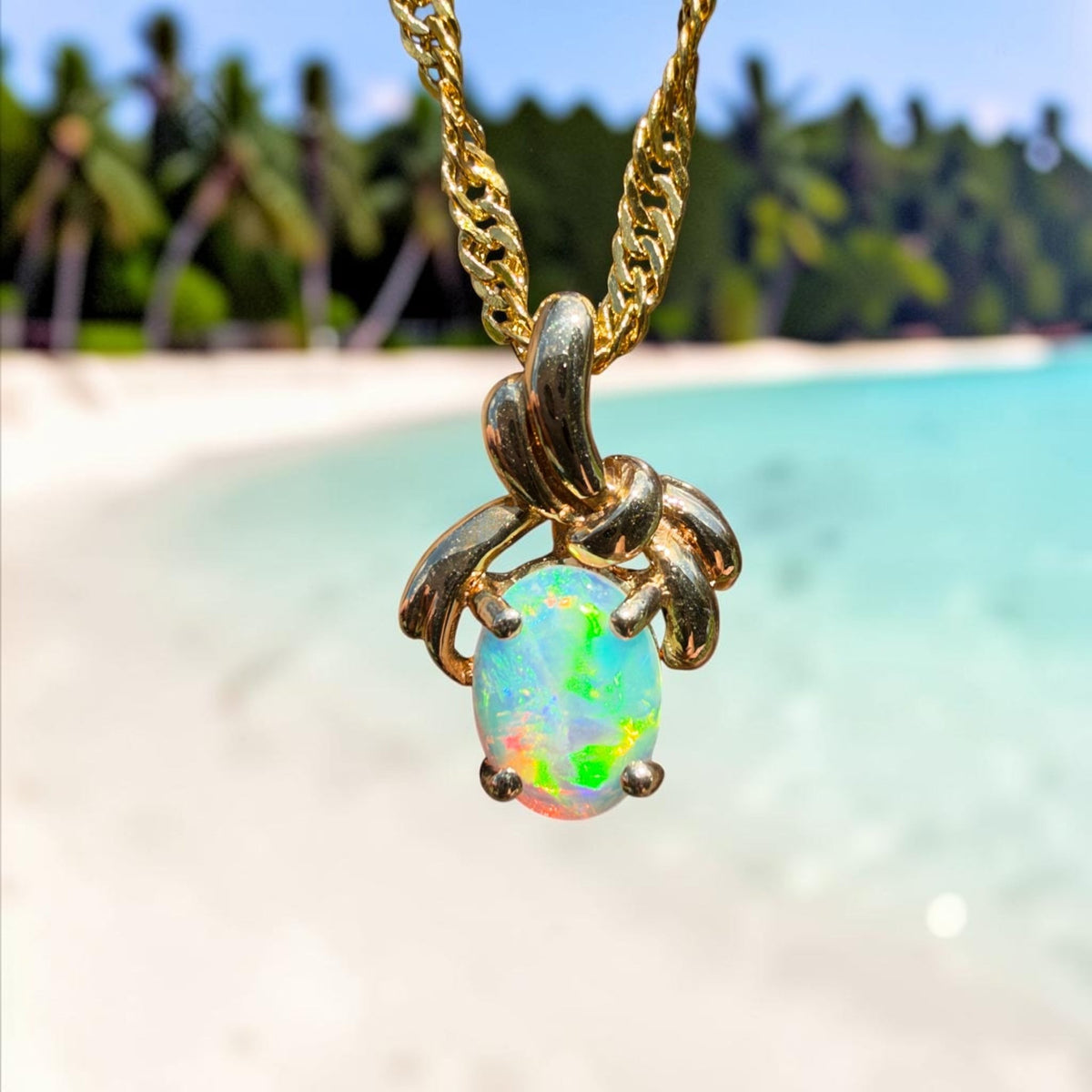 0.5ct Coober Pedy Opal Bypass Pendant Necklace ~ 'Huskisson Drift' | 14ct Yellow Gold | Solid Australian Opal