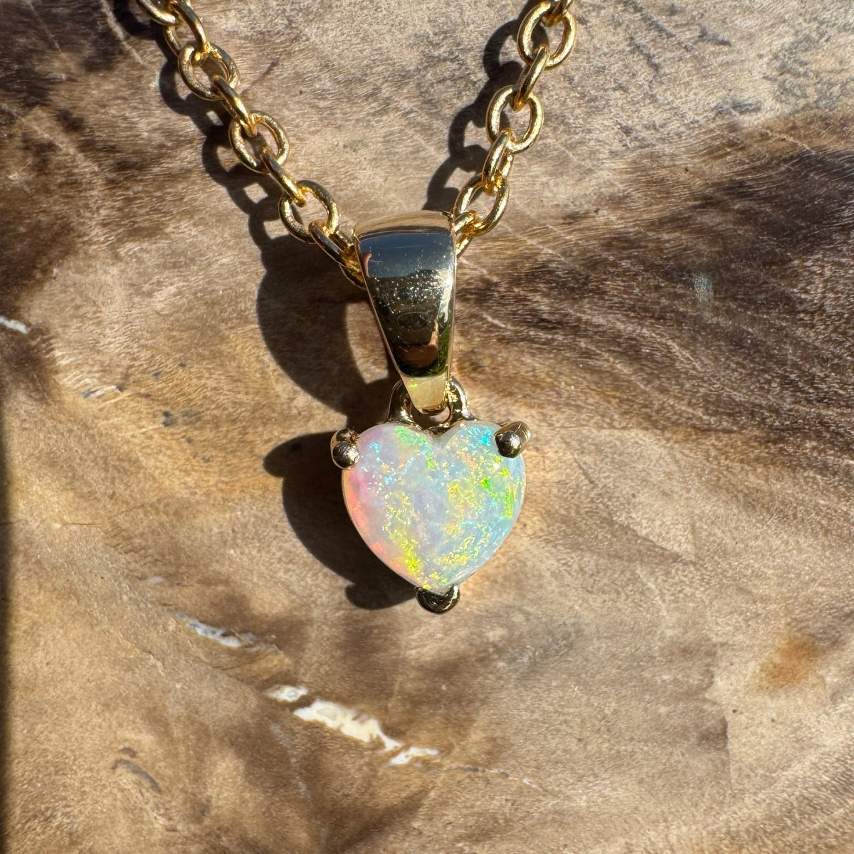 0.5ct Coober Pedy Opal Heart Pendant Necklace ~ 'Kiama Blowhole Blues' | 14ct Yellow Gold | Solid Australian Opal