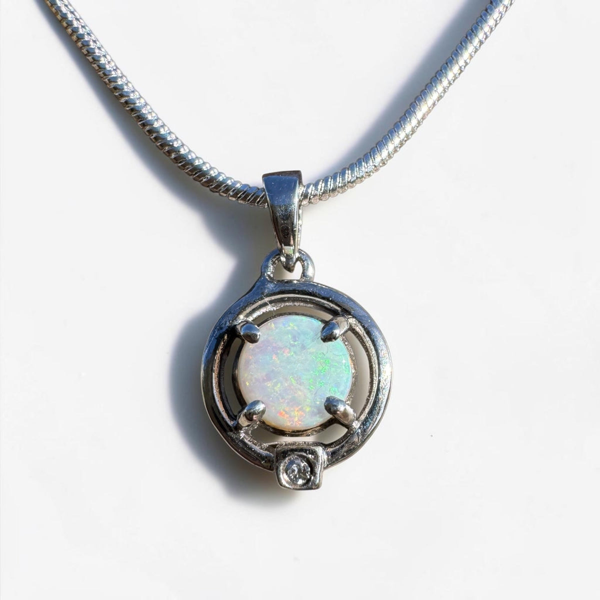 0.5ct Coober Pedy Opal Pendant Necklace ~ 'Mansfield Blue' | 925 Sterling Silver | Solid Australian Opal