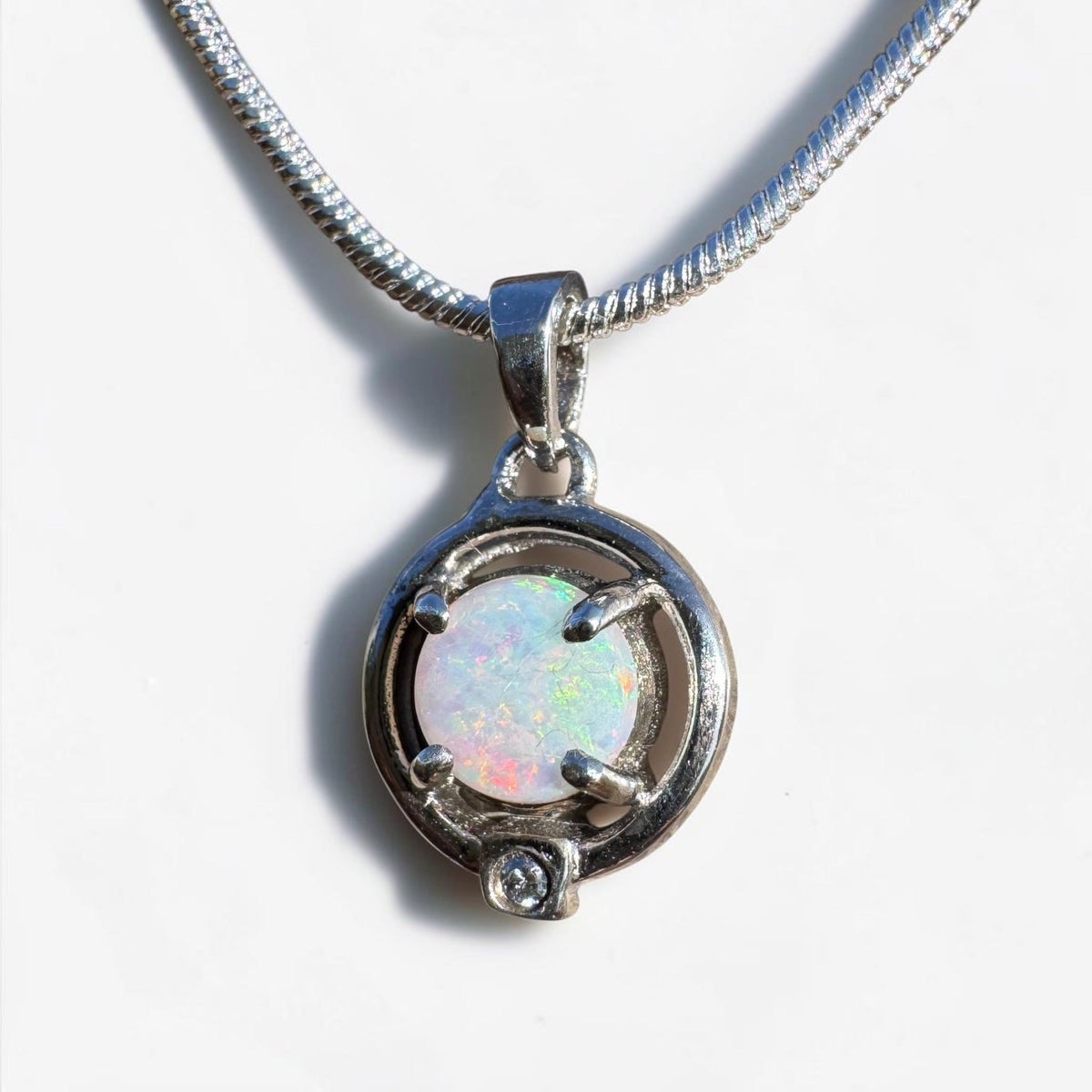 0.5ct Coober Pedy Opal Pendant Necklace ~ 'Mansfield Blue' | 925 Sterling Silver | Solid Australian Opal