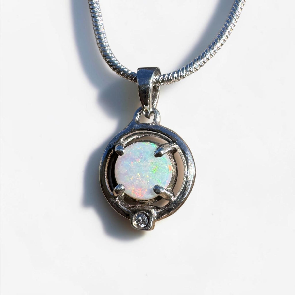 0.5ct Coober Pedy Opal Pendant Necklace ~ 'Mansfield Blue' | 925 Sterling Silver | Solid Australian Opal