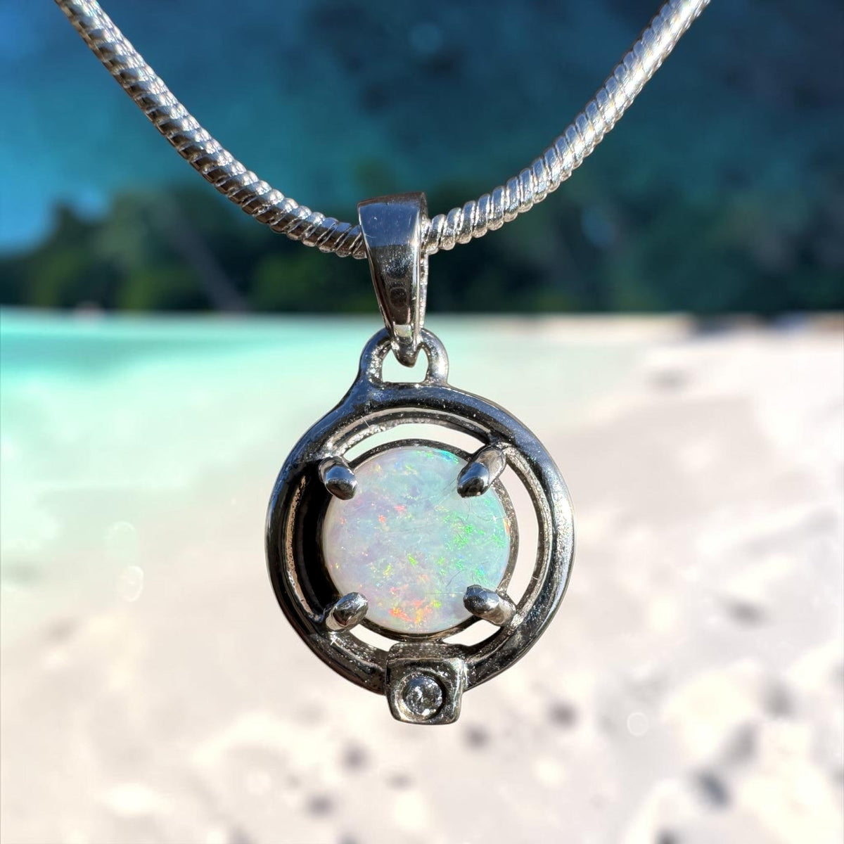 0.5ct Coober Pedy Opal Pendant Necklace ~ 'Mansfield Blue' | 925 Sterling Silver | Solid Australian Opal