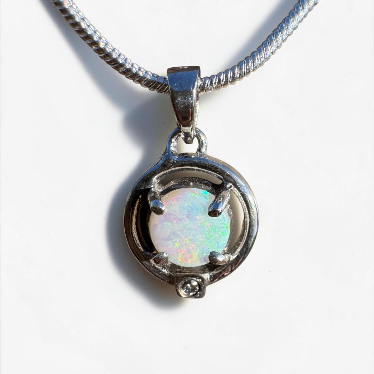 0.5ct Coober Pedy Opal Pendant Necklace ~ 'Mansfield Blue' | 925 Sterling Silver | Solid Australian Opal