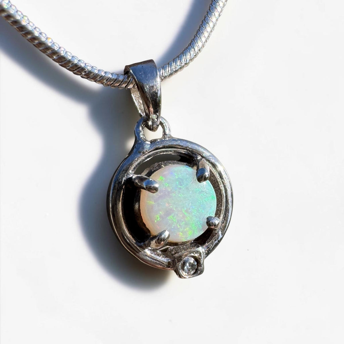 0.5ct Coober Pedy Opal Pendant Necklace ~ 'Mansfield Blue' | 925 Sterling Silver | Solid Australian Opal