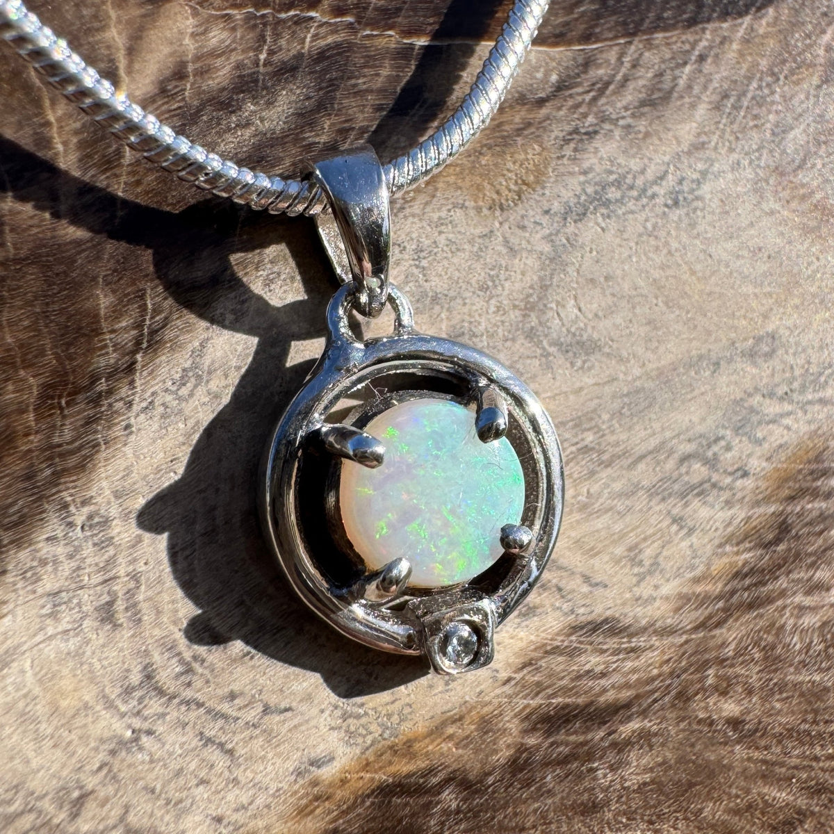 0.5ct Coober Pedy Opal Pendant Necklace ~ 'Mansfield Blue' | 925 Sterling Silver | Solid Australian Opal
