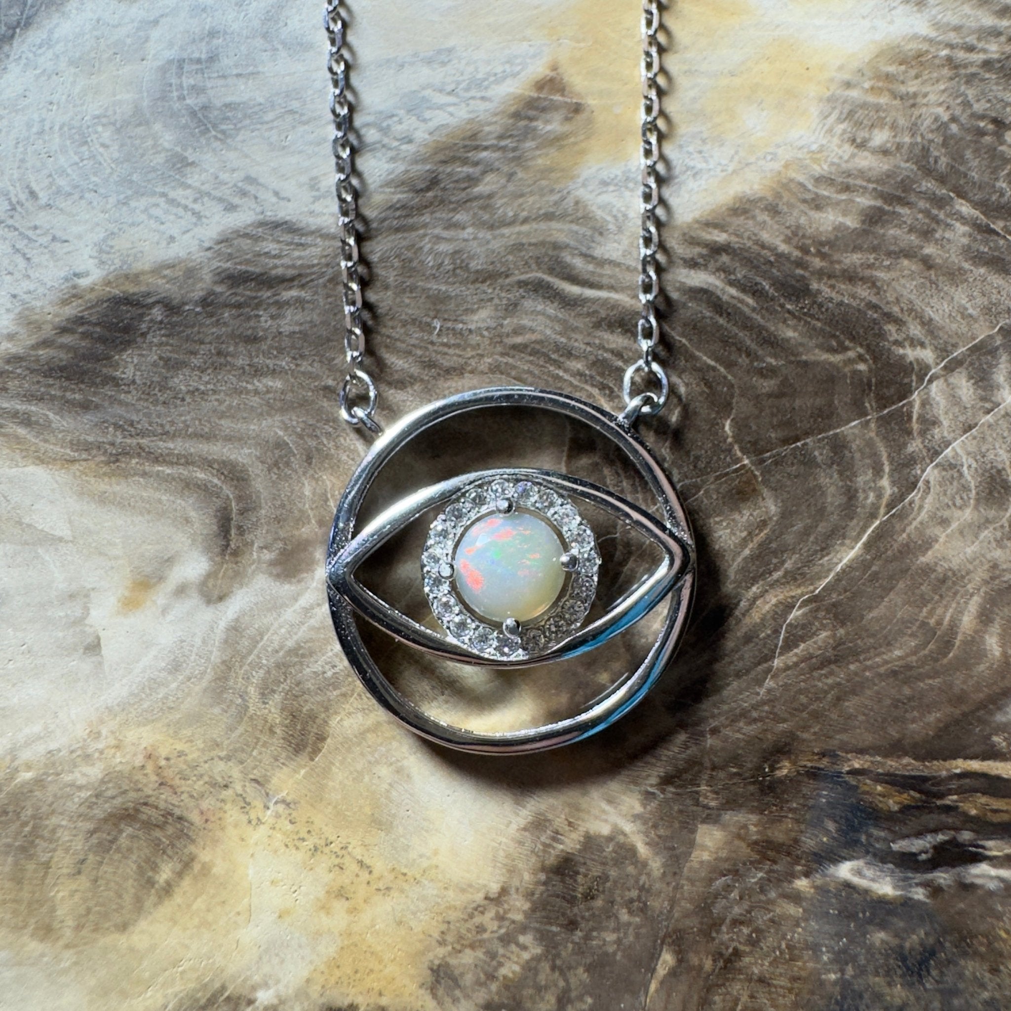0.5ct Coober Pedy Opal Pendant Necklace ~ 'Whitsunday Eye' | 925 Sterling Silver | Solid Australian Opal
