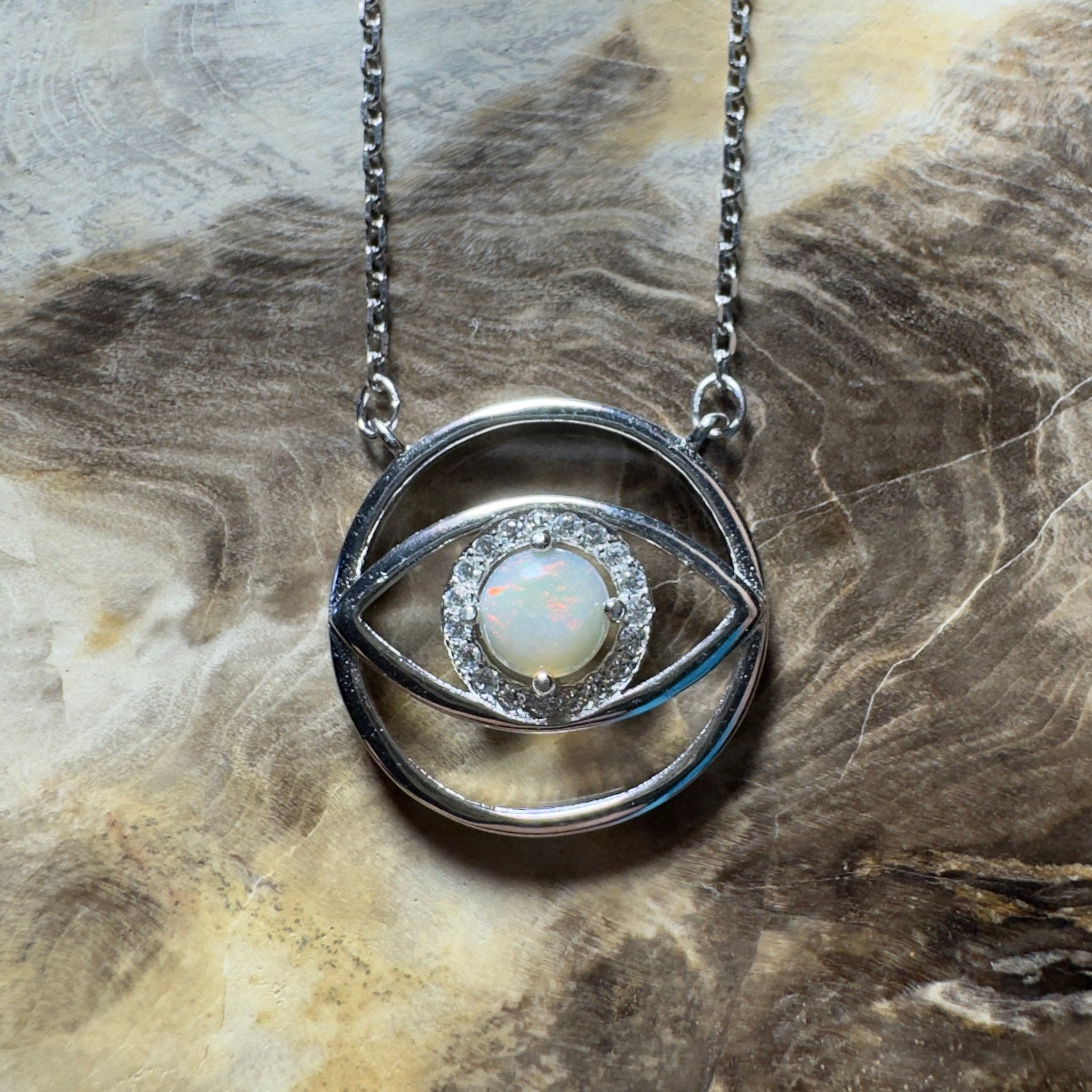 0.5ct Coober Pedy Opal Pendant Necklace ~ 'Whitsunday Eye' | 925 Sterling Silver | Solid Australian Opal