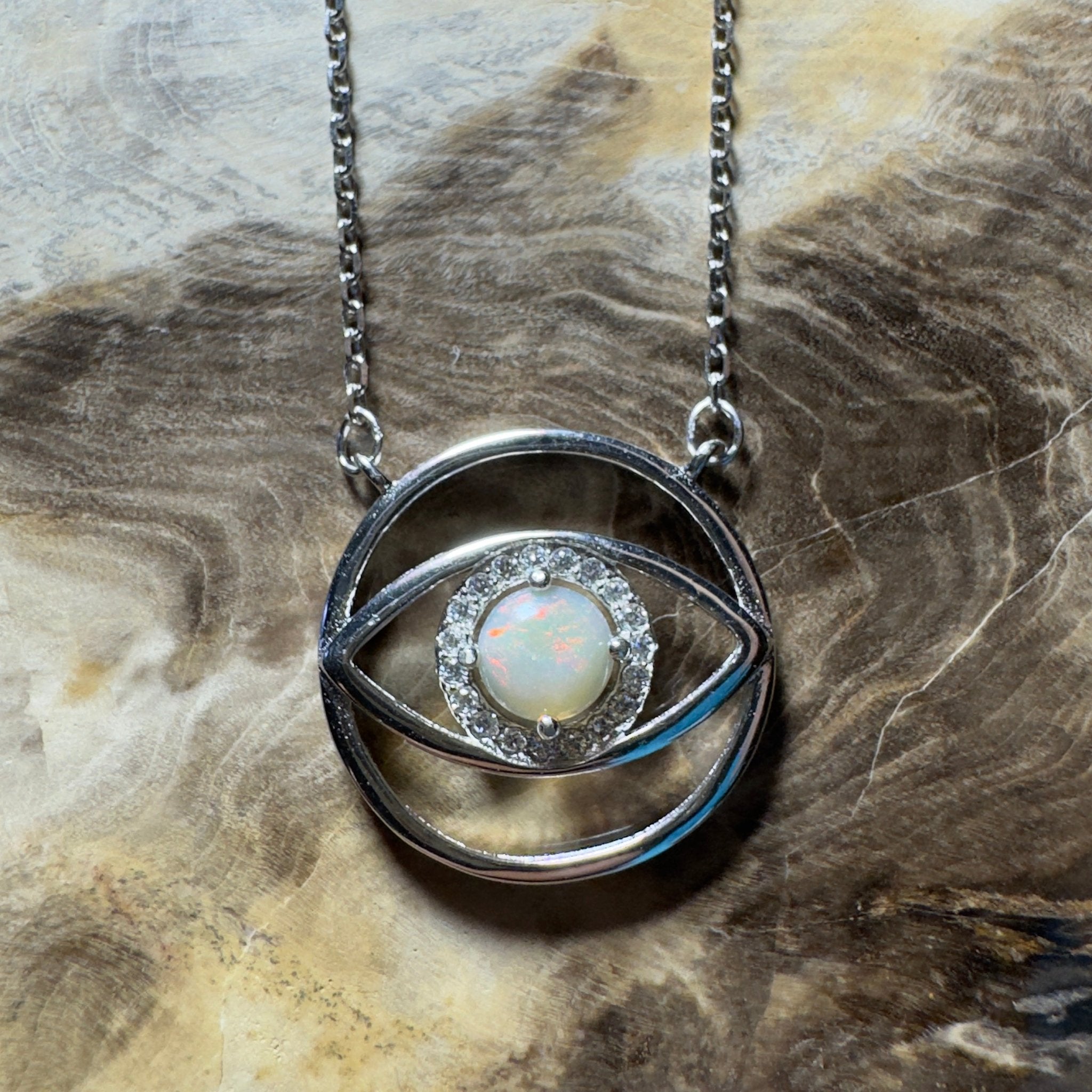 0.5ct Coober Pedy Opal Pendant Necklace ~ 'Whitsunday Eye' | 925 Sterling Silver | Solid Australian Opal