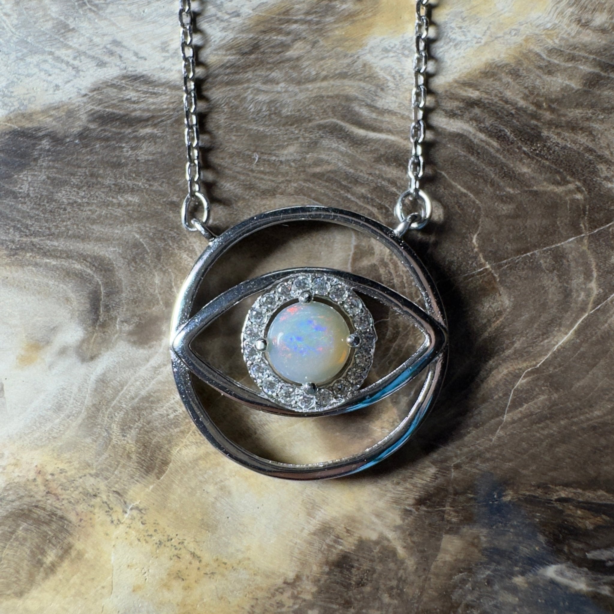0.5ct Coober Pedy Opal Pendant Necklace ~ 'Whitsunday Eye' | 925 Sterling Silver | Solid Australian Opal