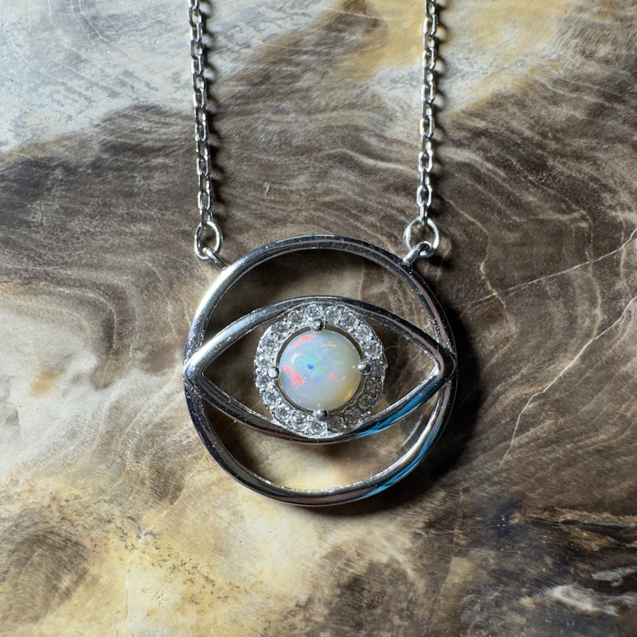 0.5ct Coober Pedy Opal Pendant Necklace ~ 'Whitsunday Eye' | 925 Sterling Silver | Solid Australian Opal