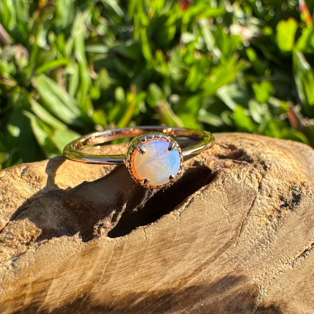 0.5ct Coober Pedy Opal Ring ~ 'Little Blue Lake Glow' | Rose Gold Coated 925 Sterling Silver | Solid Australian Opal