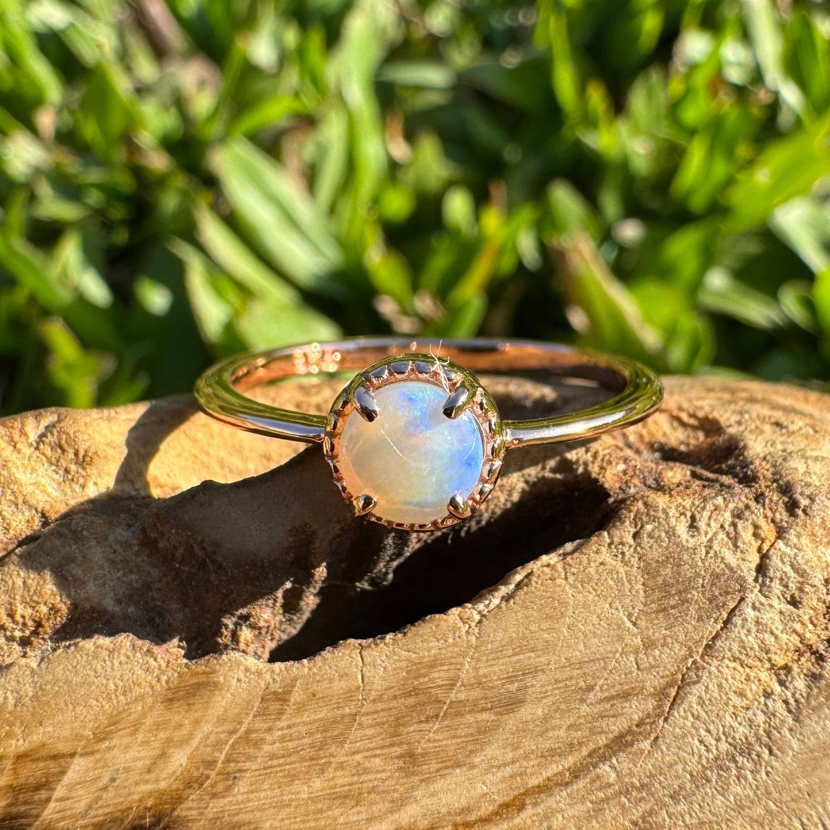 0.5ct Coober Pedy Opal Ring ~ 'Little Blue Lake Glow' | Rose Gold Coated 925 Sterling Silver | Solid Australian Opal