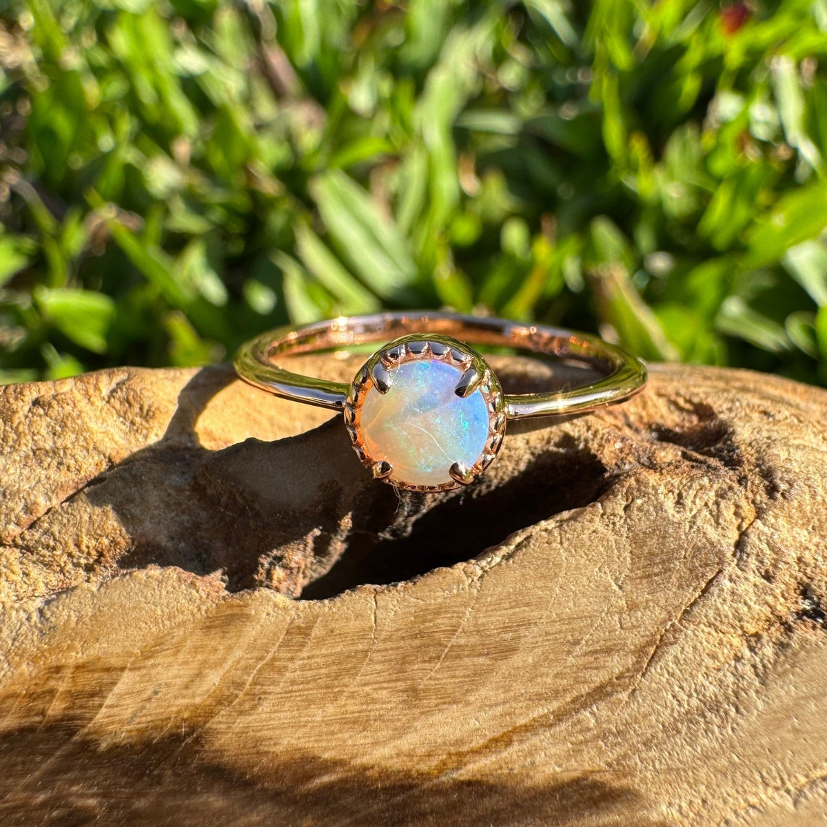 0.5ct Coober Pedy Opal Ring ~ 'Little Blue Lake Glow' | Rose Gold Coated 925 Sterling Silver | Solid Australian Opal