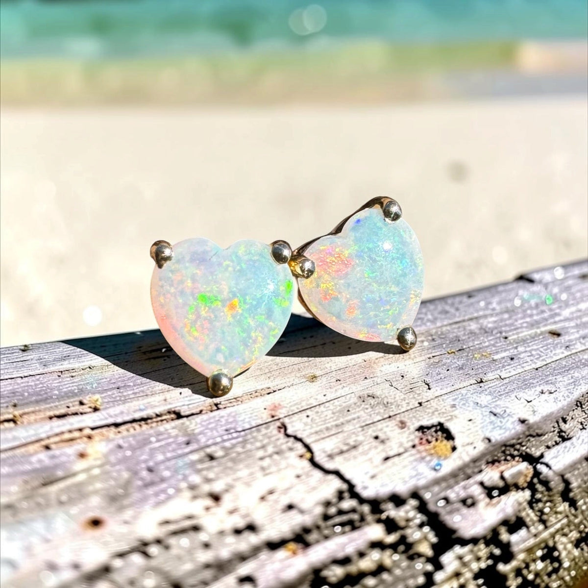 0.5ct Coober Pedy Opal Stud Earrings ~ 'Hinchinbrook Firelight' | 9ct Yellow Gold | Solid Australian Opal