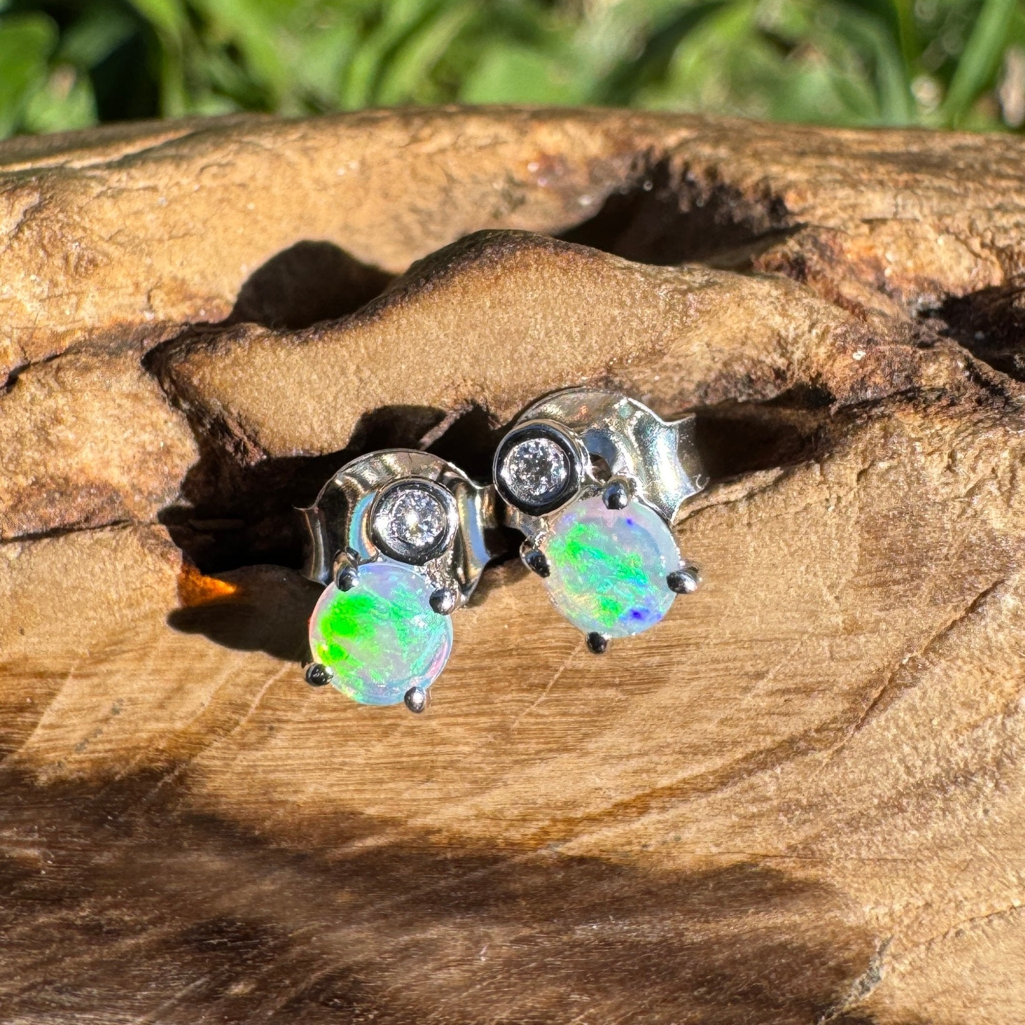 0.5ct Coober Pedy Opal Stud Earrings ~ 'Umoona Twin Sparks' | 925 Sterling Silver | Solid Australian Opal