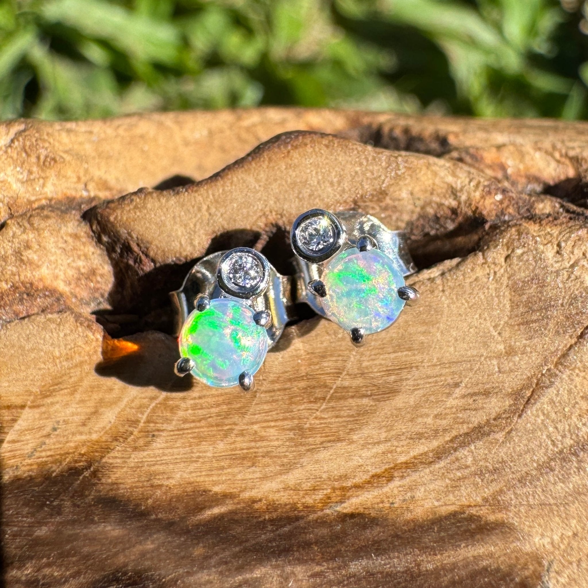 0.5ct Coober Pedy Opal Stud Earrings ~ 'Umoona Twin Sparks' | 925 Sterling Silver | Solid Australian Opal