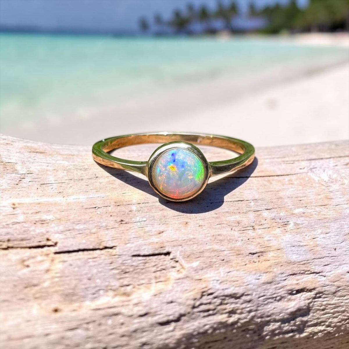 0.5ct Lightning Ridge Crystal Opal Ring ~ 'Daly River Spectrum' | 9ct Yellow Gold | Solid Australian Opal