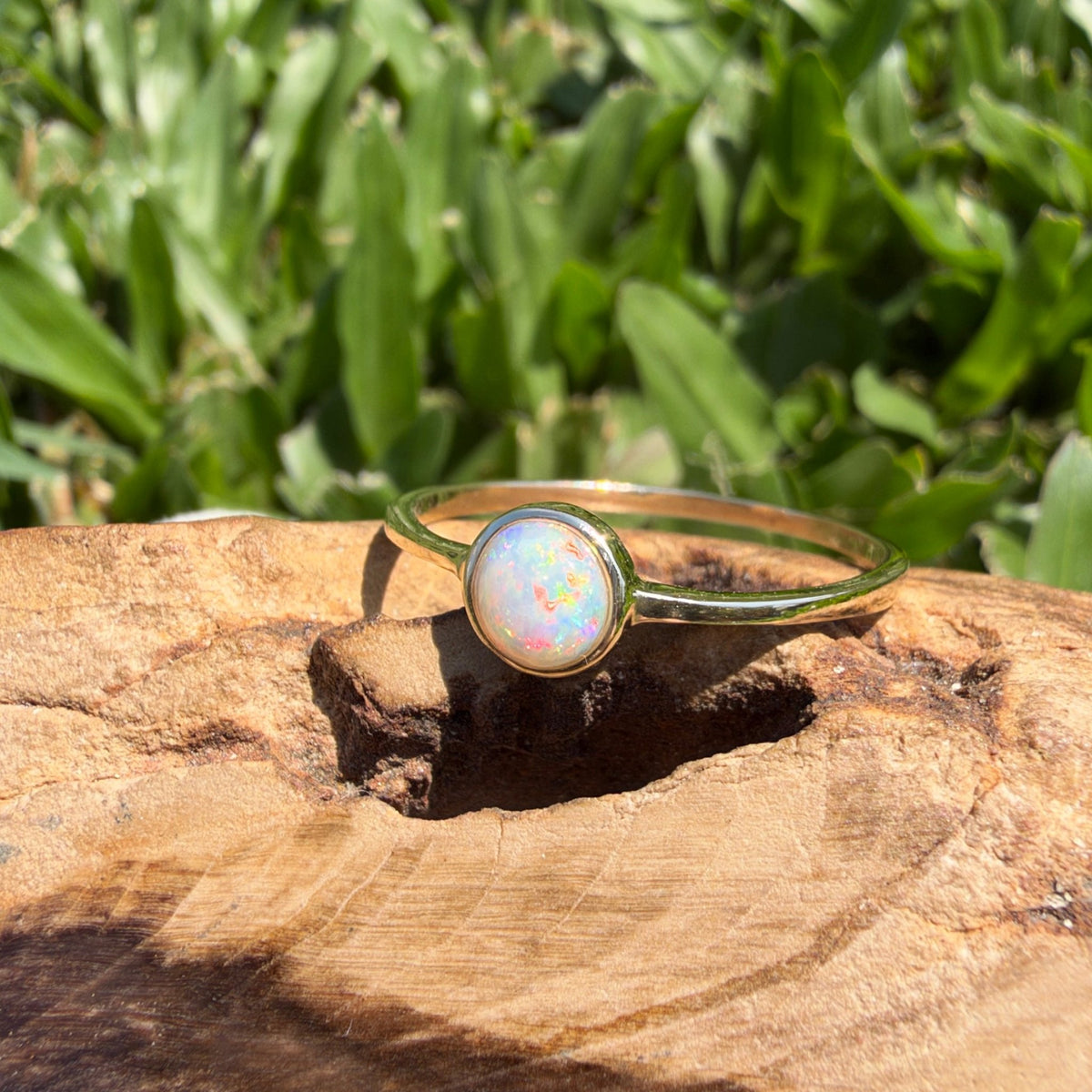 0.5ct Lightning Ridge Crystal Opal Ring ~ 'Freycinet Spectrum' | 9ct Yellow Gold | Solid Australian Opal