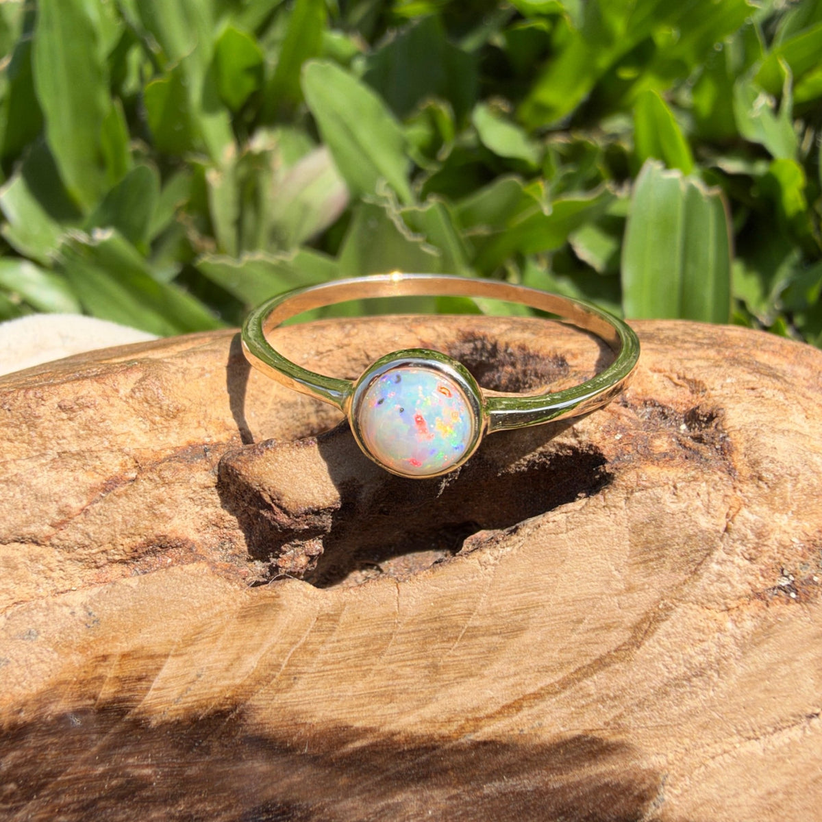 0.5ct Lightning Ridge Crystal Opal Ring ~ 'Freycinet Spectrum' | 9ct Yellow Gold | Solid Australian Opal
