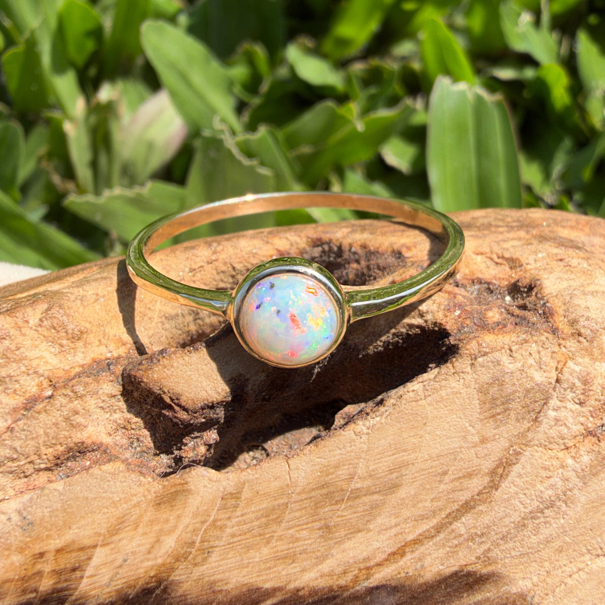 0.5ct Lightning Ridge Crystal Opal Ring ~ 'Freycinet Spectrum' | 9ct Yellow Gold | Solid Australian Opal