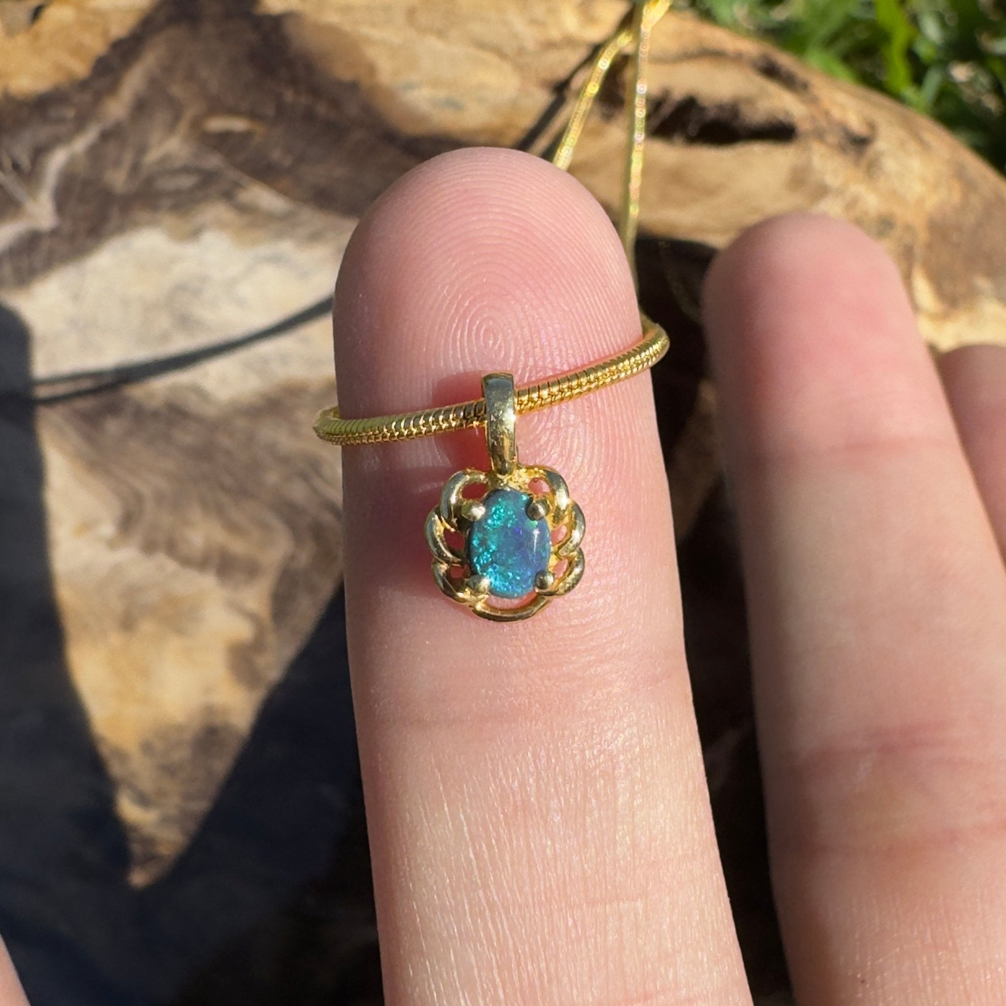0.5ct Lightning Ridge Opal Pendant Necklace ~ 'Blue North Glimmer' | 18ct Yellow Gold | Solid Australian Opal