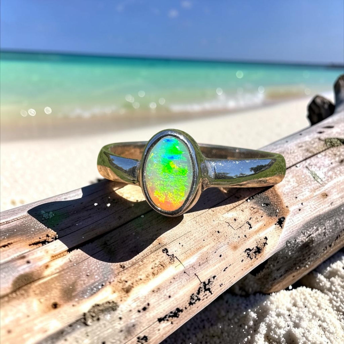 0.5ct Lightning Ridge Opal Ring ~ 'Marlo Gleam' | 925 Sterling Silver | Solid Australian Opal