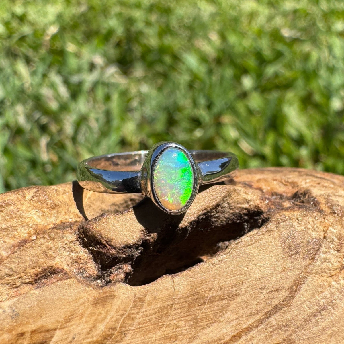 0.5ct Lightning Ridge Opal Ring ~ 'Marlo Gleam' | 925 Sterling Silver | Solid Australian Opal
