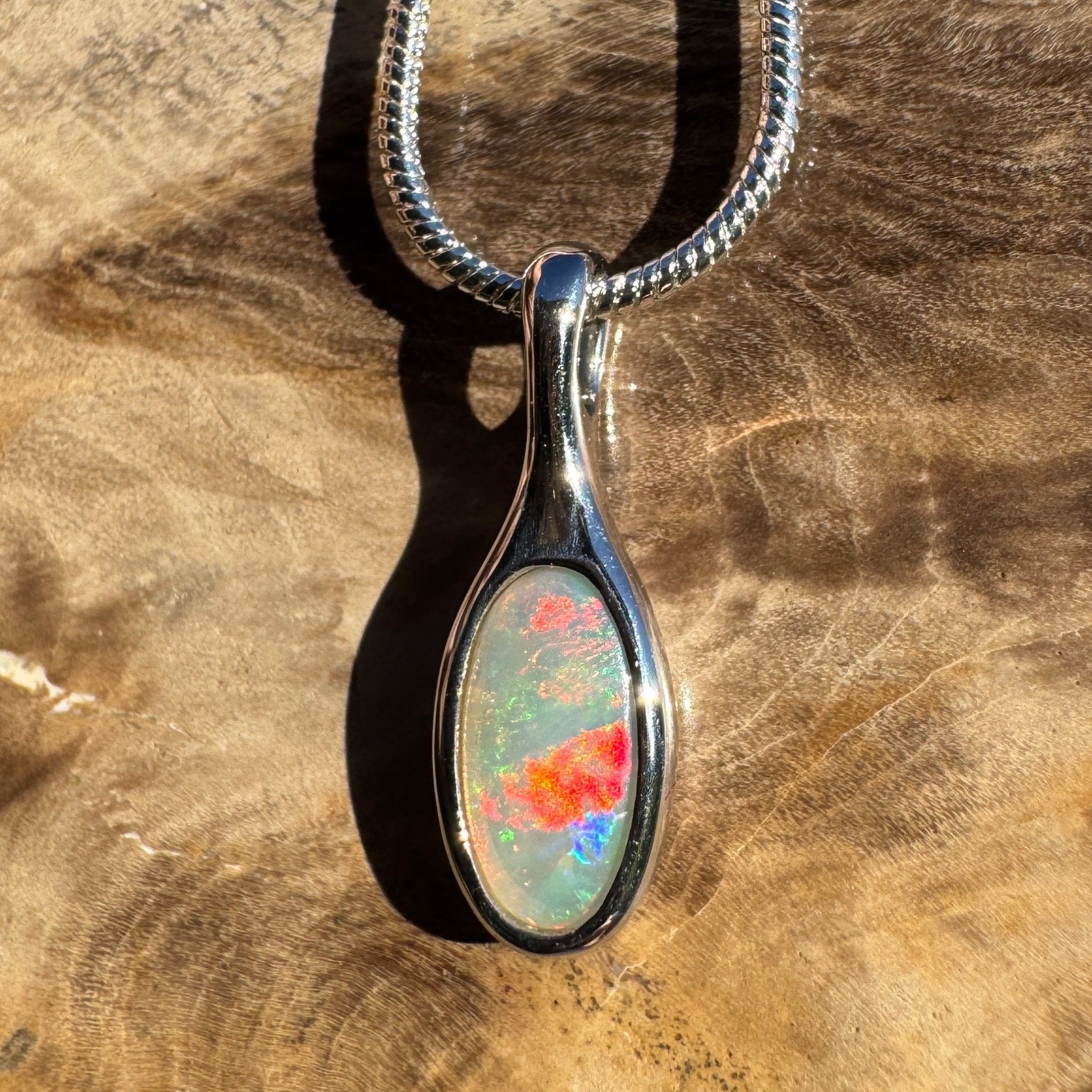 0.65ct Coober Pedy Crystal Opal Pendant Necklace ~ 'Nitmiluk Prism' | 925 Sterling Silver | Solid Australian Opal