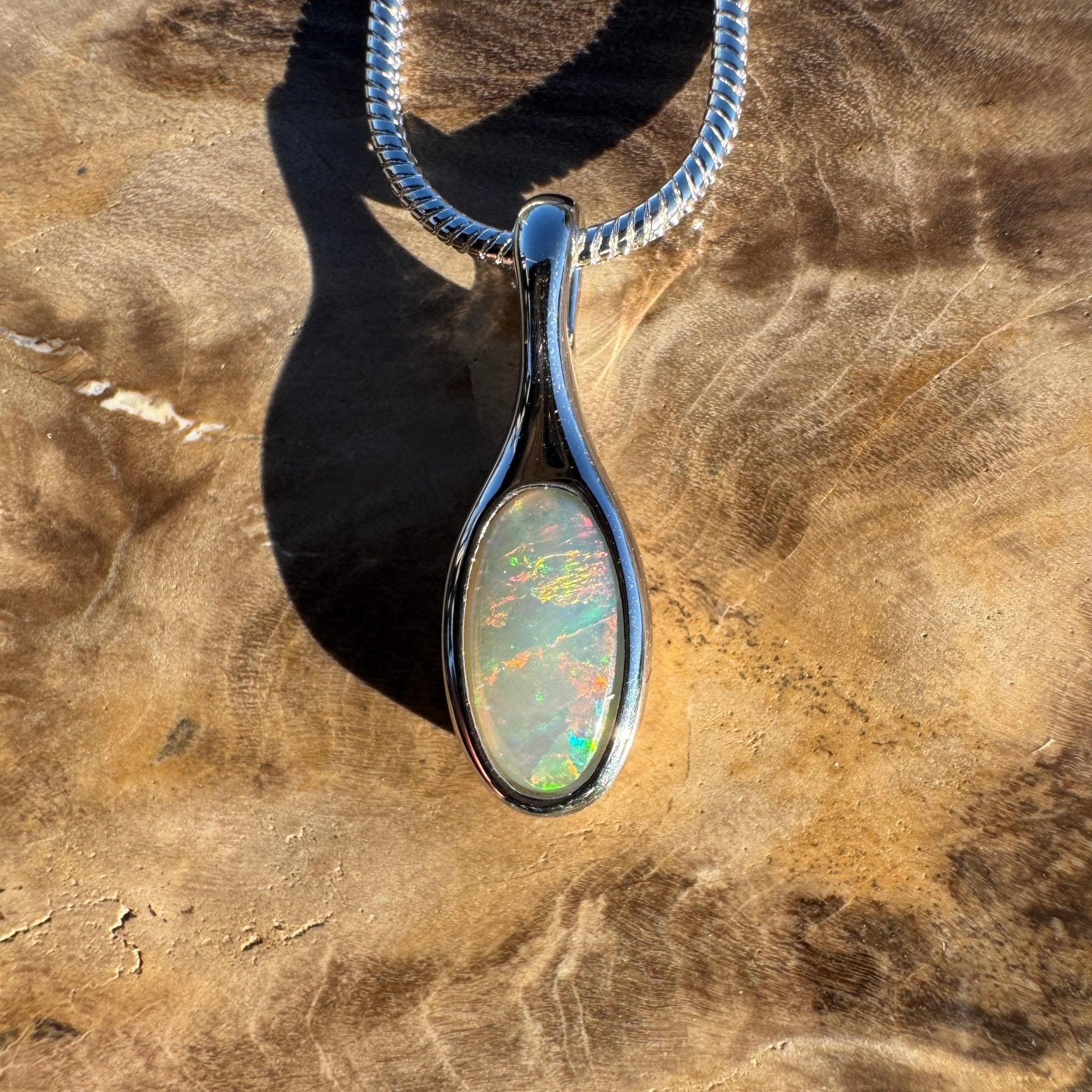 0.65ct Coober Pedy Crystal Opal Pendant Necklace ~ 'Nitmiluk Prism' | 925 Sterling Silver | Solid Australian Opal