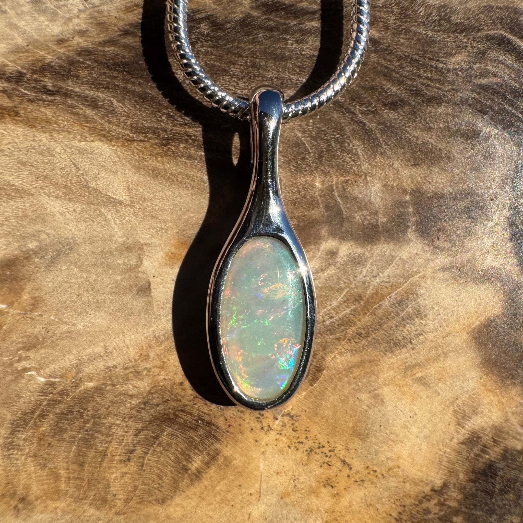 0.65ct Coober Pedy Crystal Opal Pendant Necklace ~ 'Nitmiluk Prism' | 925 Sterling Silver | Solid Australian Opal