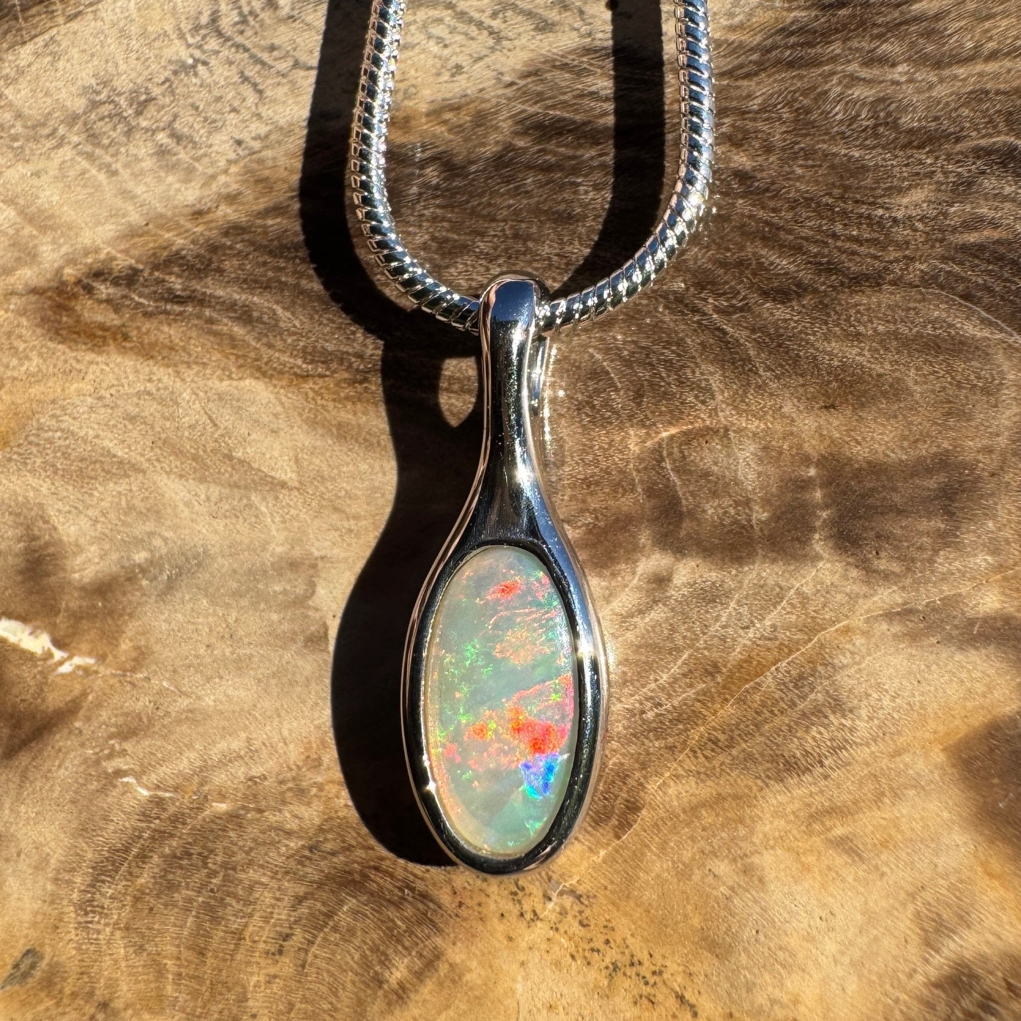 0.65ct Coober Pedy Crystal Opal Pendant Necklace ~ 'Nitmiluk Prism' | 925 Sterling Silver | Solid Australian Opal