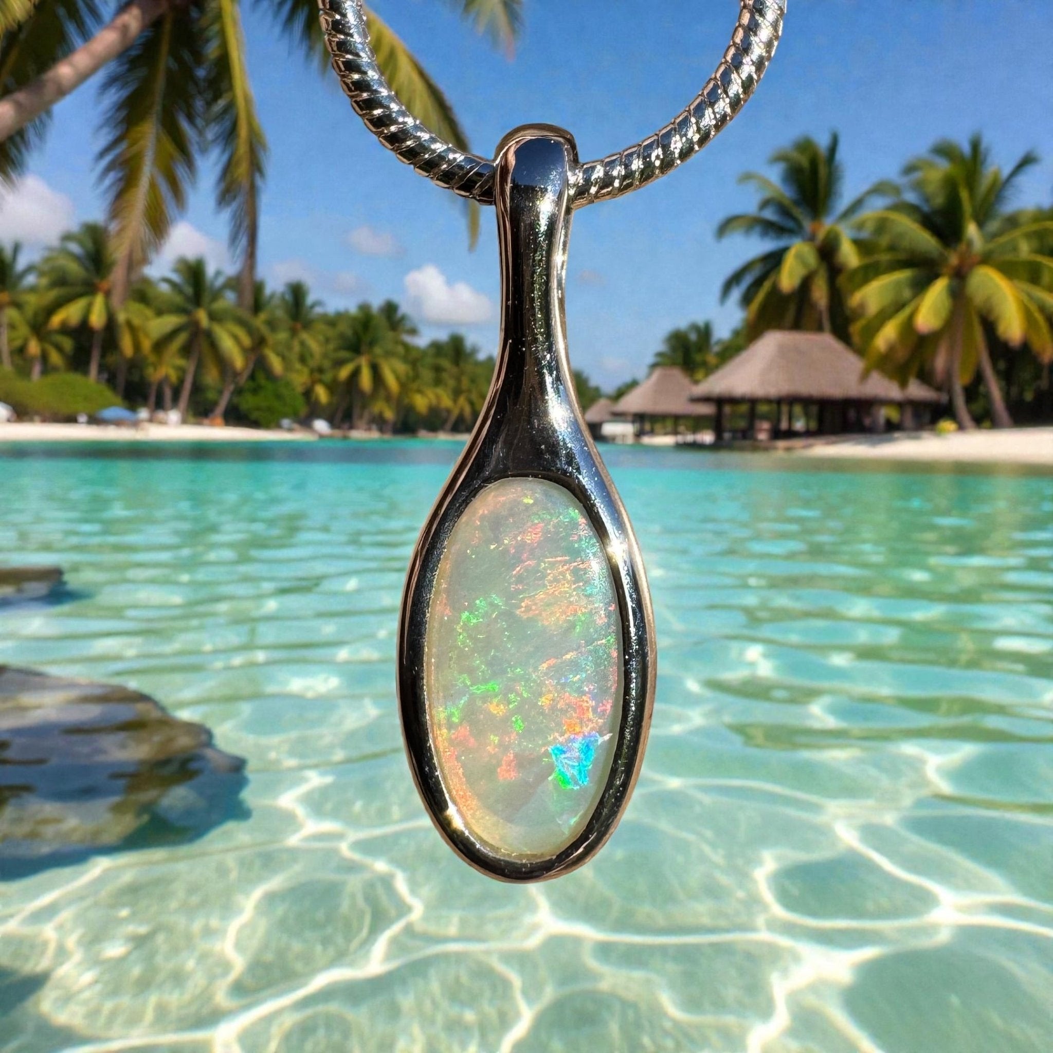 0.65ct Coober Pedy Crystal Opal Pendant Necklace ~ 'Nitmiluk Prism' | 925 Sterling Silver | Solid Australian Opal