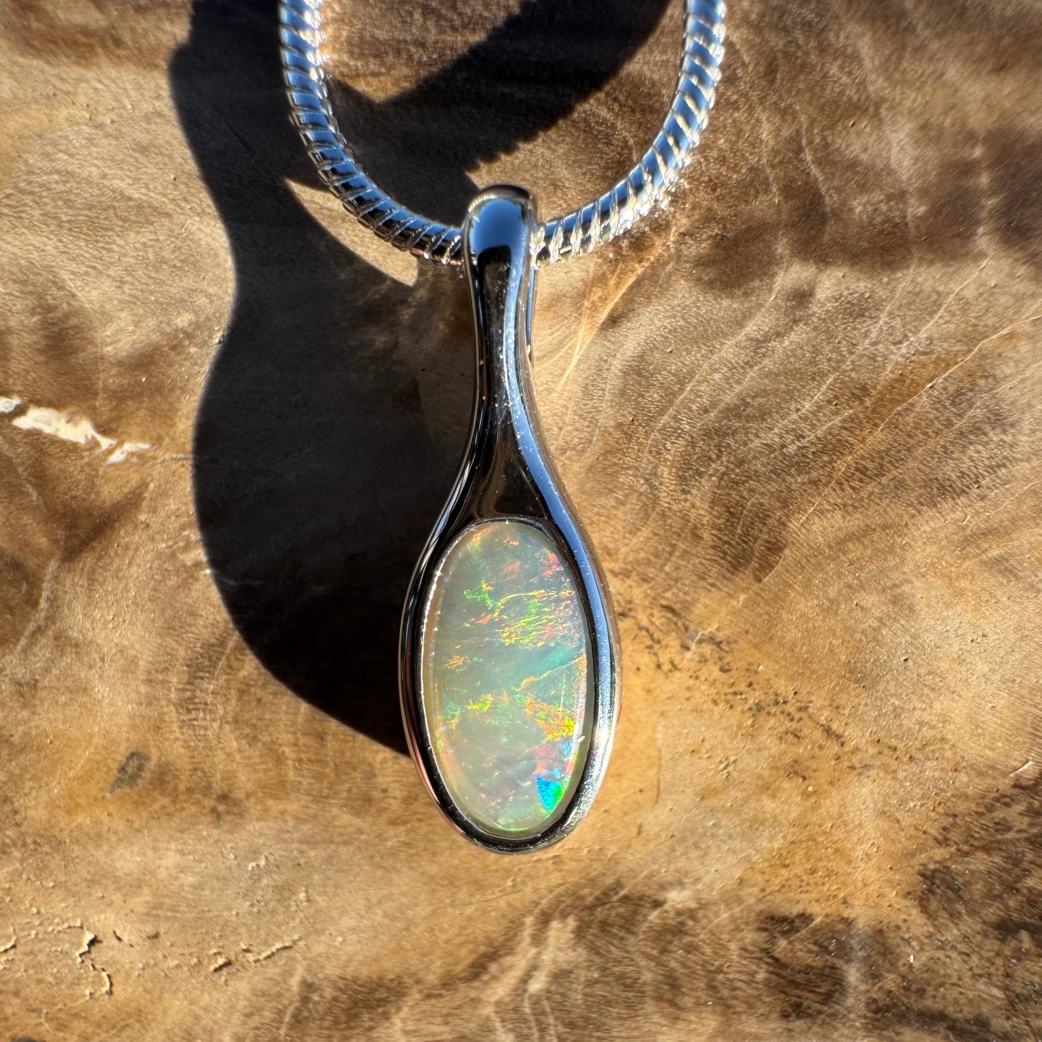 0.65ct Coober Pedy Crystal Opal Pendant Necklace ~ 'Nitmiluk Prism' | 925 Sterling Silver | Solid Australian Opal