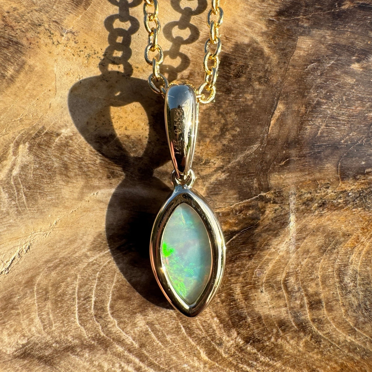 0.6ct Coober Pedy Crystal Opal Pendant Necklace ~ 'Windjana Gold' | 14ct Yellow Gold | Solid Australian Opal