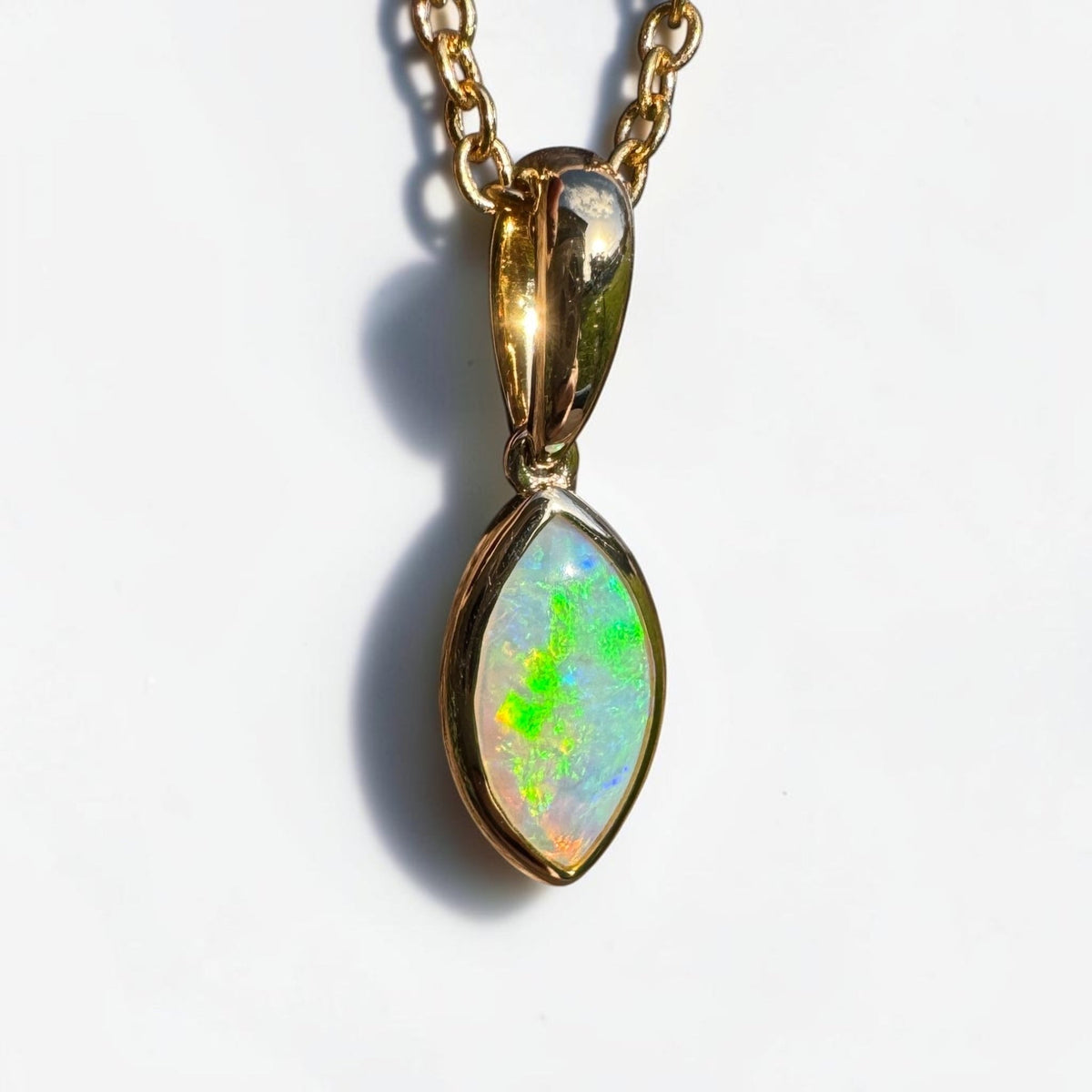 0.6ct Coober Pedy Crystal Opal Pendant Necklace ~ 'Windjana Gold' | 14ct Yellow Gold | Solid Australian Opal