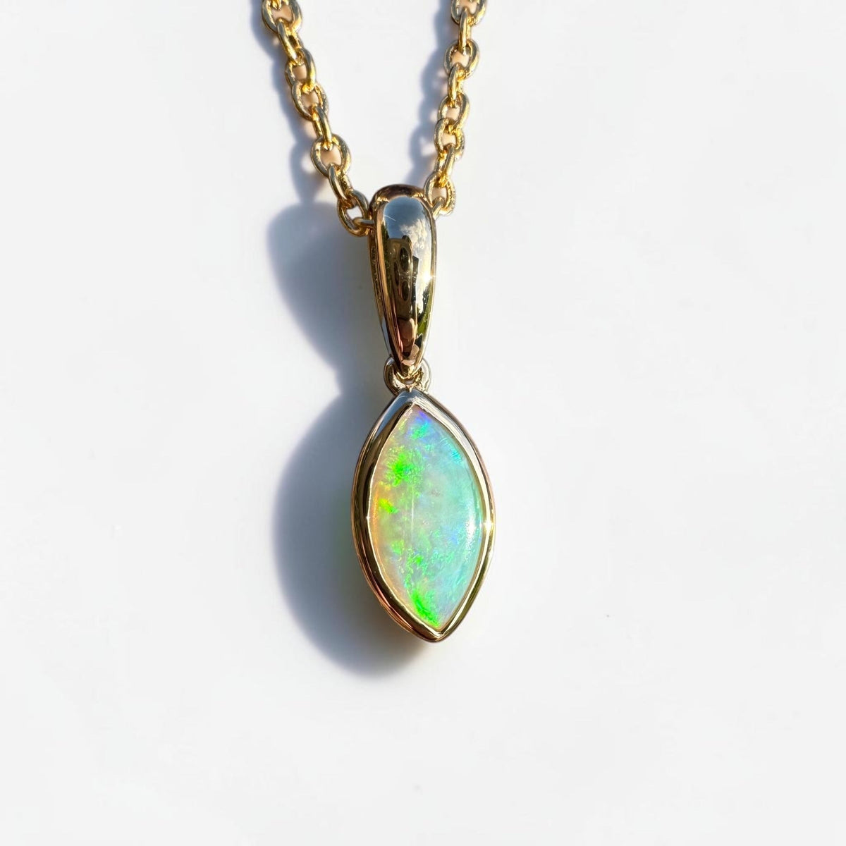 0.6ct Coober Pedy Crystal Opal Pendant Necklace ~ 'Windjana Gold' | 14ct Yellow Gold | Solid Australian Opal