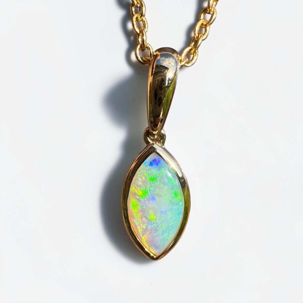 0.6ct Coober Pedy Crystal Opal Pendant Necklace ~ 'Windjana Gold' | 14ct Yellow Gold | Solid Australian Opal