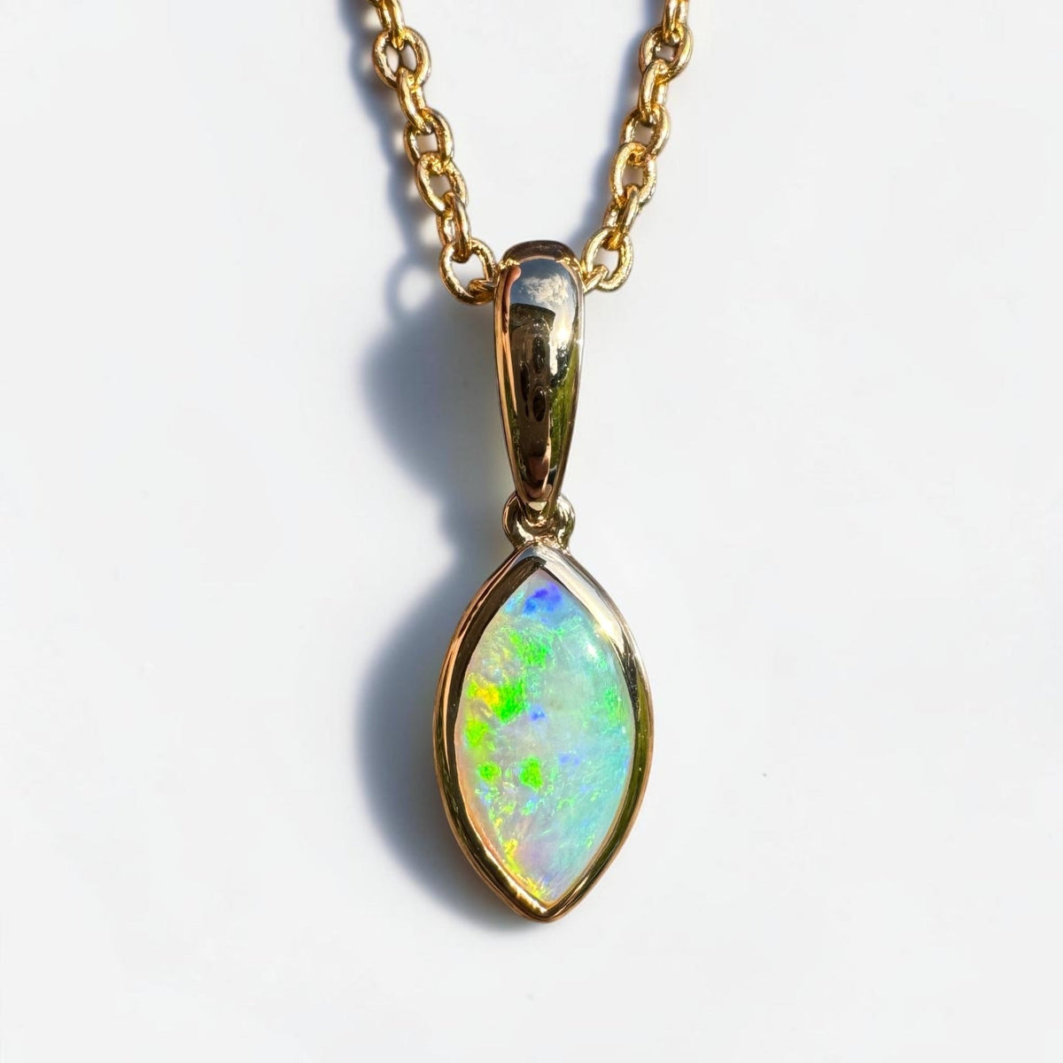 0.6ct Coober Pedy Crystal Opal Pendant Necklace ~ 'Windjana Gold' | 14ct Yellow Gold | Solid Australian Opal