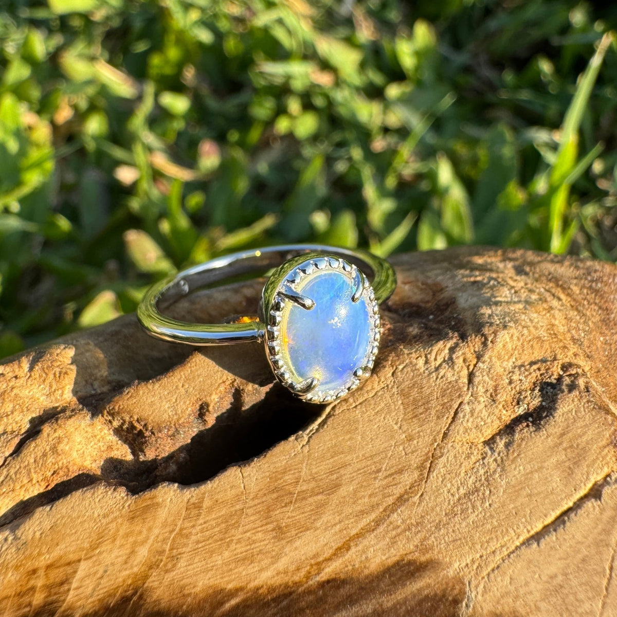 0.6ct Coober Pedy Crystal Opal Ring ~ 'Tasman Arch Skies' | 925 Sterling Silver | Solid Australian Opal